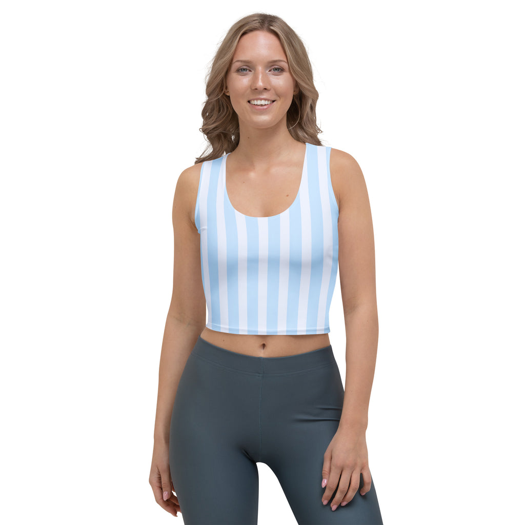 Women's Blue Stripe Buttery Soft Crop Top- Quick-Drying UPF 50+ Stretch Top