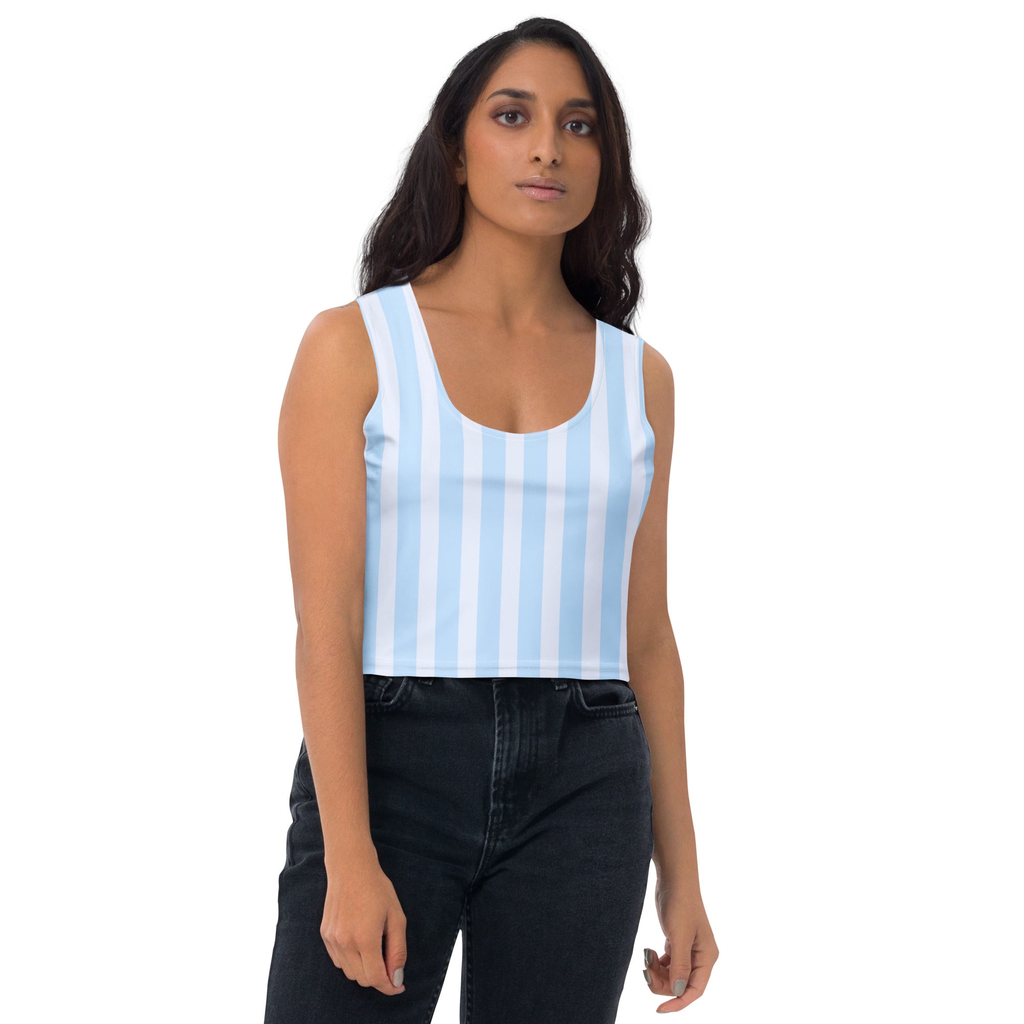 Women's Blue Stripe Buttery Soft Crop Top- Quick-Drying UPF 50+ Stretch Top