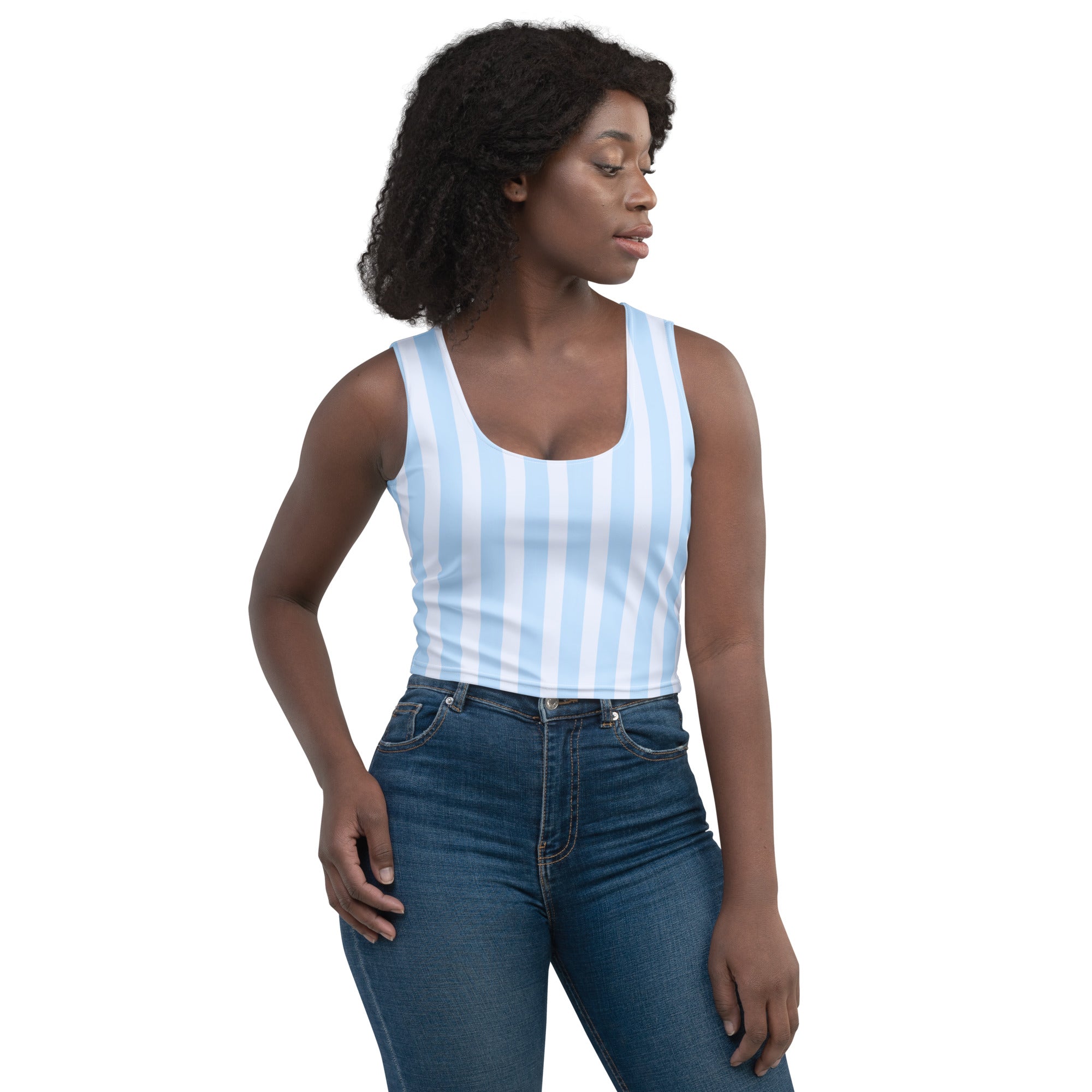 Women's Blue Stripe Buttery Soft Crop Top- Quick-Drying UPF 50+ Stretch Top