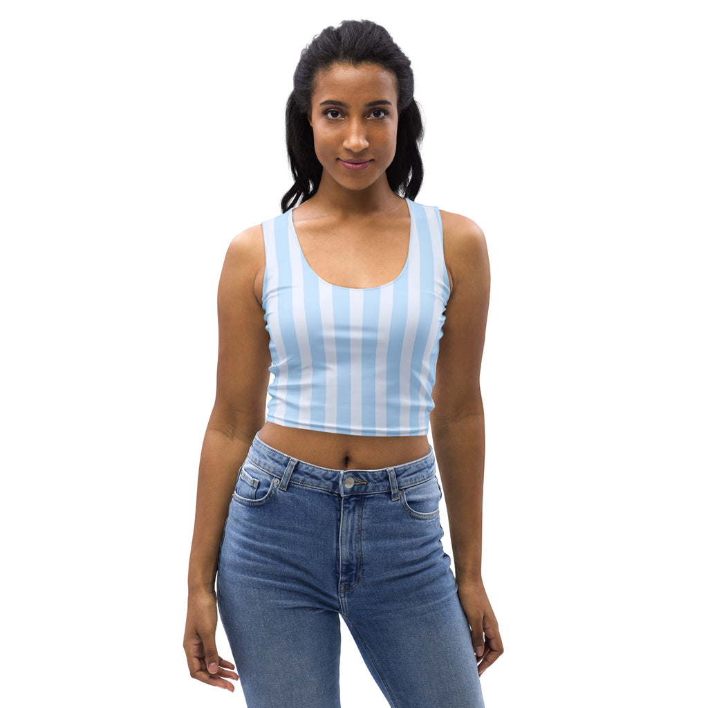 Women's Blue Stripe Buttery Soft Crop Top- Quick-Drying UPF 50+ Stretch Top