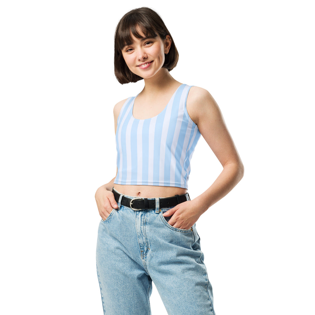 Women's Blue Stripe Buttery Soft Crop Top- Quick-Drying UPF 50+ Stretch Top