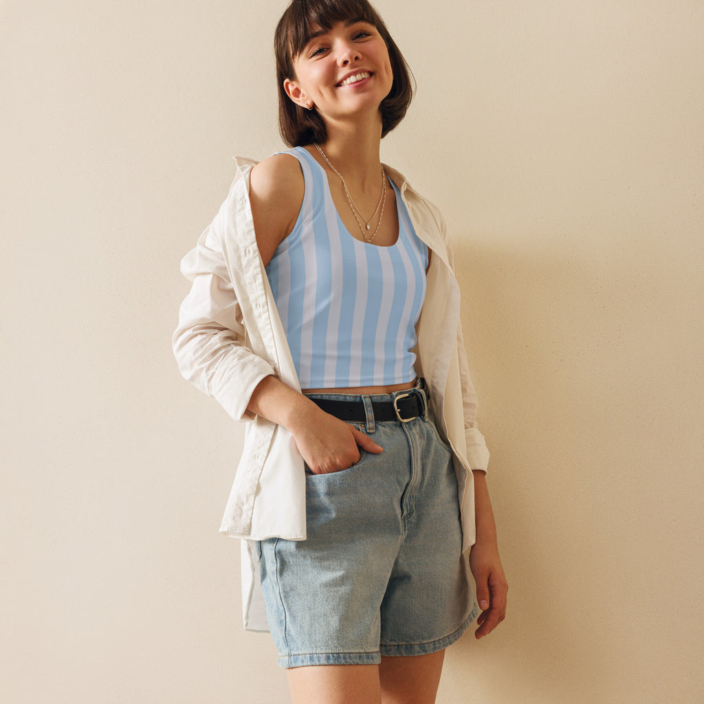 Women's Blue Stripe Buttery Soft Crop Top- Quick-Drying UPF 50+ Stretch Top
