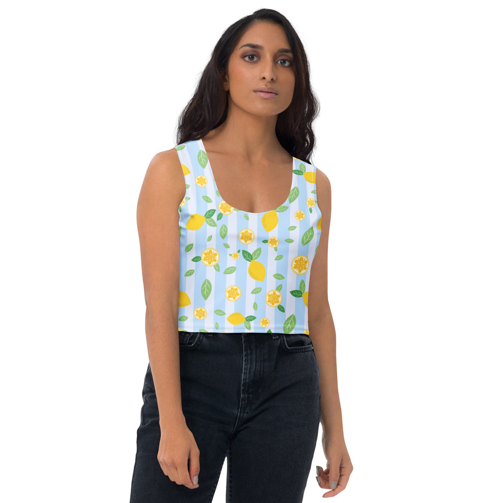 Women's Lemon Stripe Buttery Soft Crop Top- Quick-Drying UPF 50+ Stretch Top
