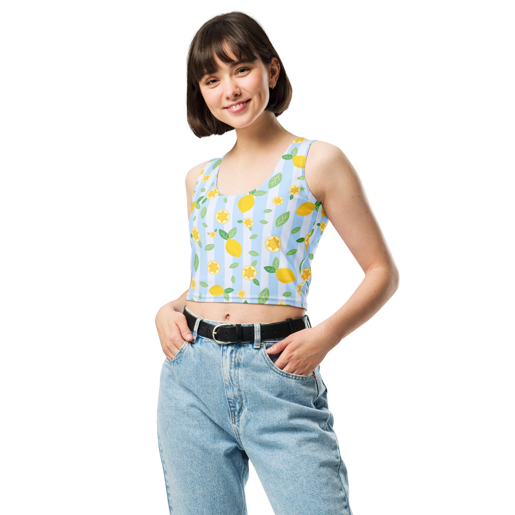Women's Lemon Stripe Buttery Soft Crop Top- Quick-Drying UPF 50+ Stretch Top