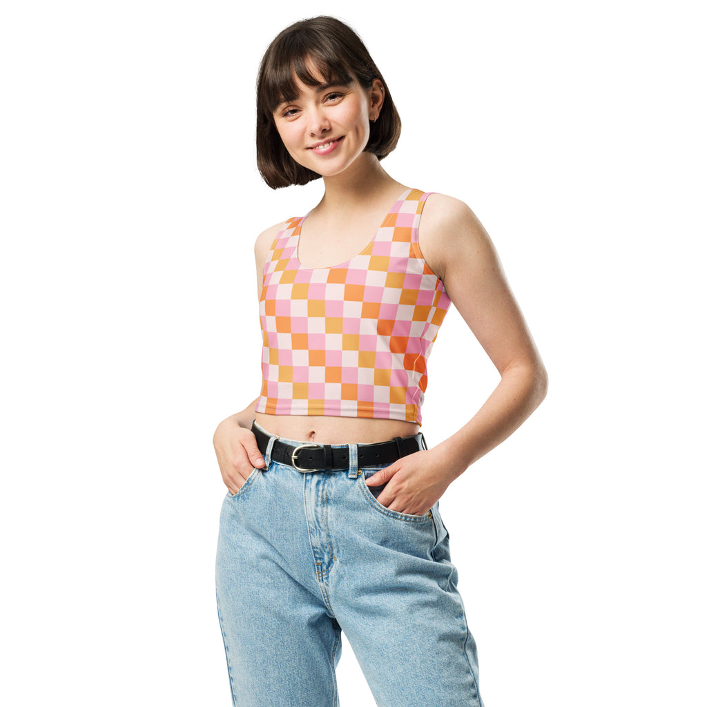 Women's Sunset Gingham Checkered Buttery Soft Crop Top- Quick-Drying UPF 50+ Stretch Top