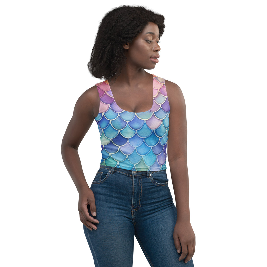 Women's Watercolor Mermaid Buttery Soft Crop Top- Quick-Drying UPF 50+ Stretch Top