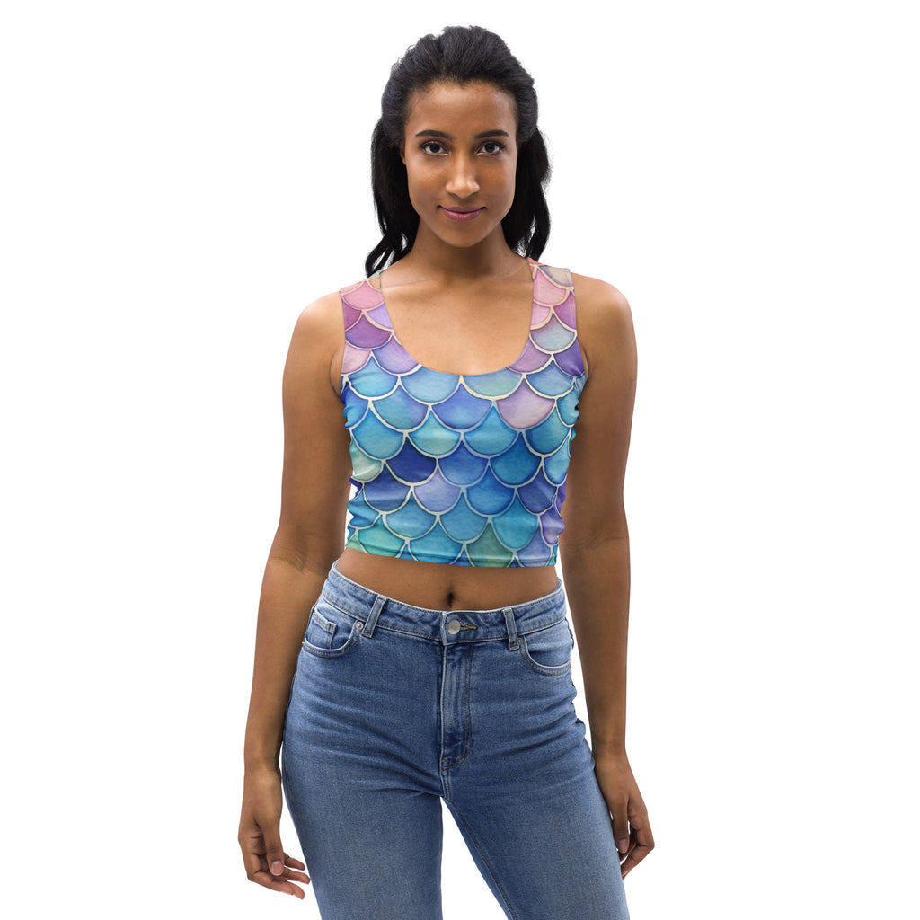 Women's Watercolor Mermaid Buttery Soft Crop Top- Quick-Drying UPF 50+ Stretch Top