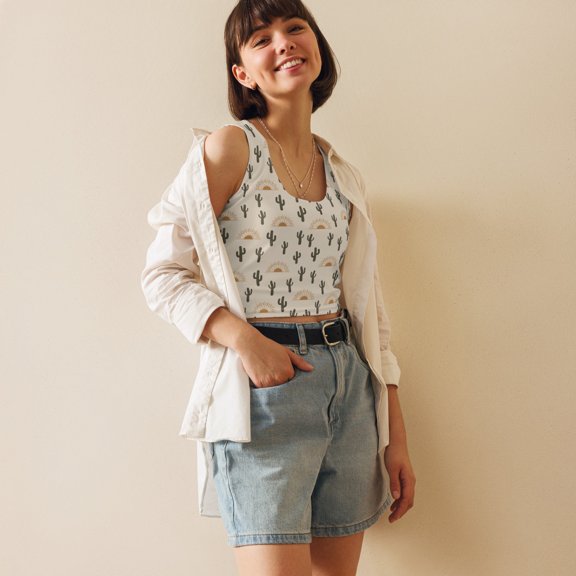 Women's Desert Cactus Sunrise Buttery Soft Crop Top- Quick-Drying UPF 50+ Stretch Top