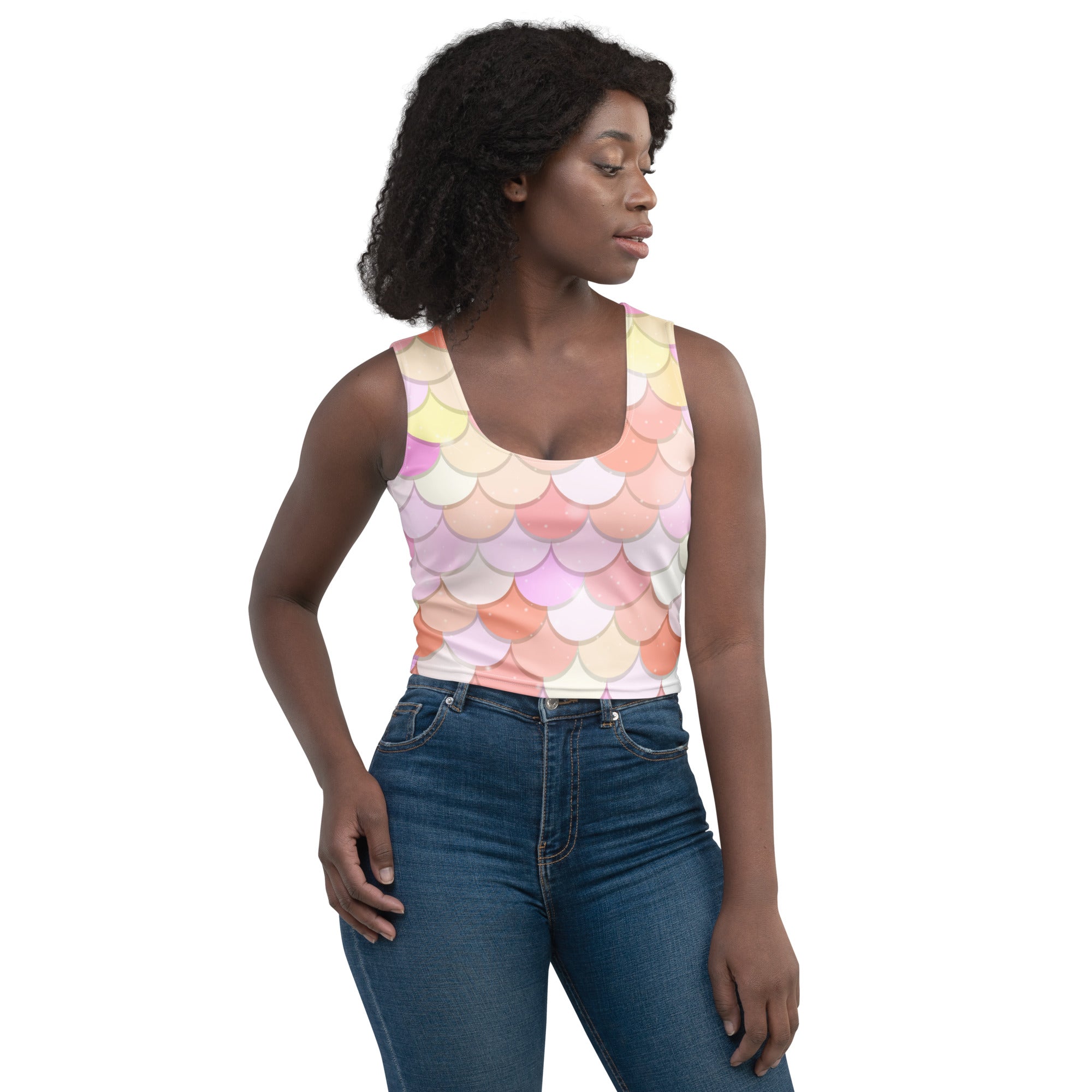 Women's Pink Mermaid Buttery Soft Crop Top- Quick-Drying UPF 50+ Stretch Top