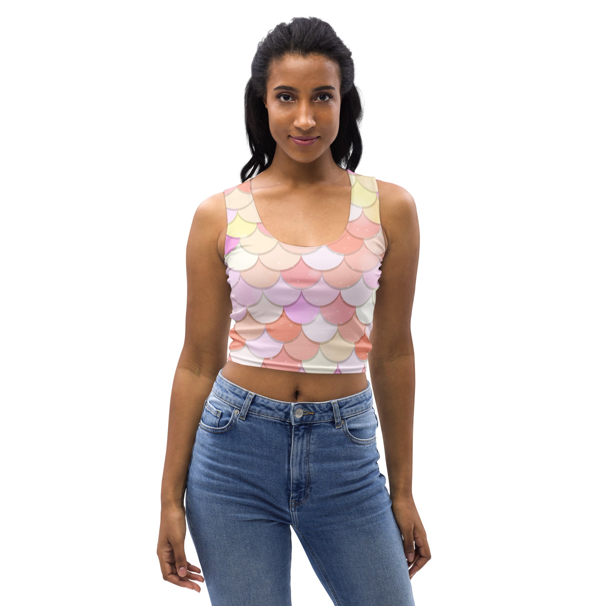 Women's Pink Mermaid Buttery Soft Crop Top- Quick-Drying UPF 50+ Stretch Top