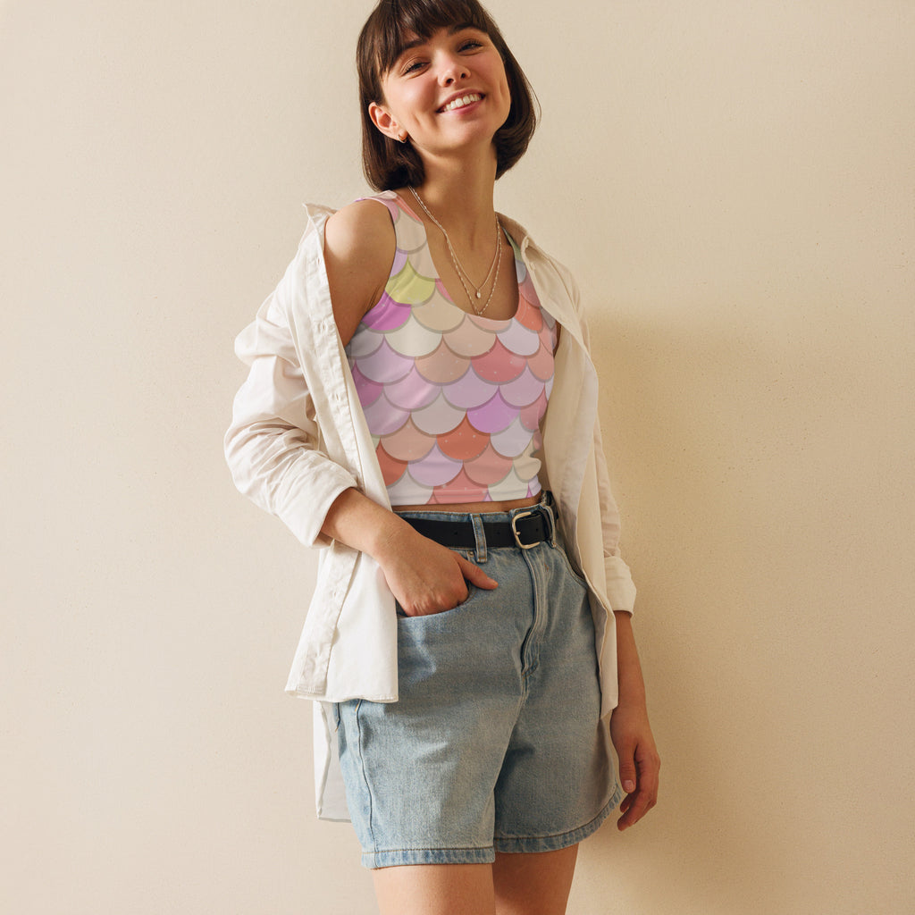 Women's Pink Mermaid Buttery Soft Crop Top- Quick-Drying UPF 50+ Stretch Top