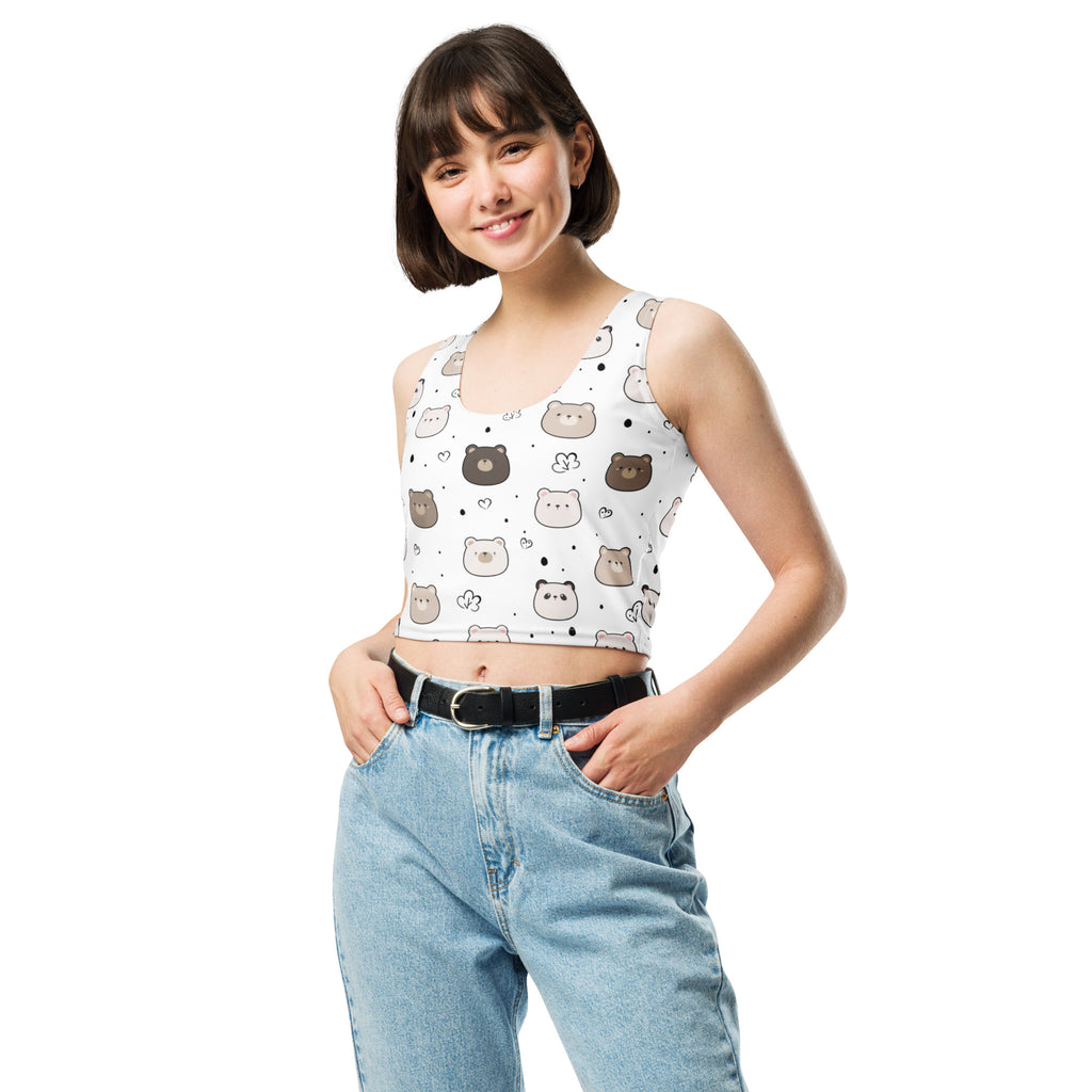 Women's Cute Bear Face Buttery Soft Crop Top- Quick-Drying UPF 50+ Stretch Top