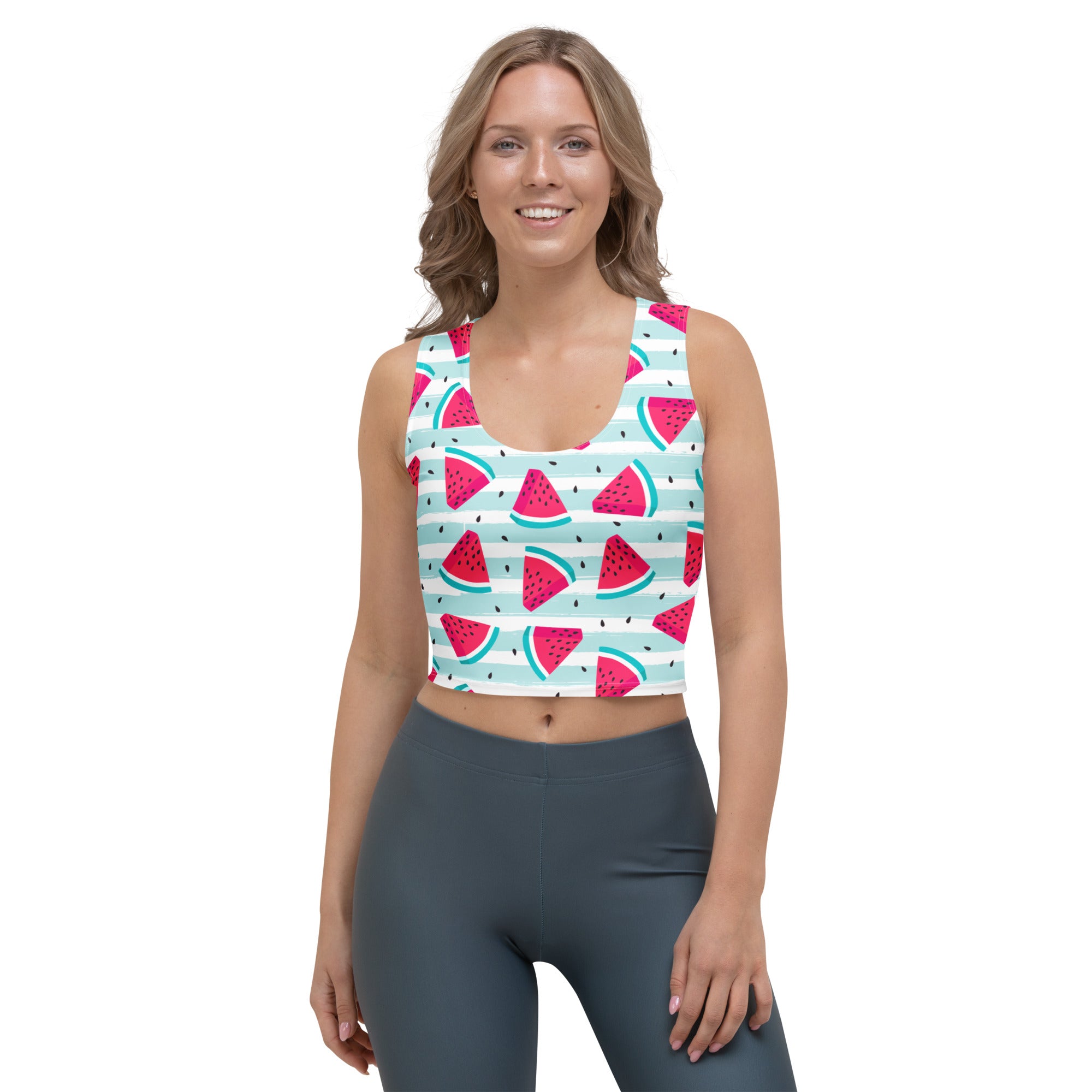 Women's Watermelon Stripe Buttery Soft Crop Top- Quick-Drying UPF 50+ Stretch Top