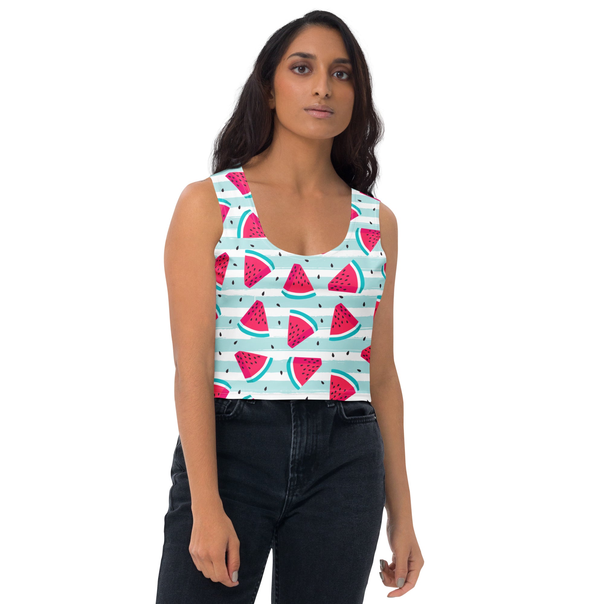 Women's Watermelon Stripe Buttery Soft Crop Top- Quick-Drying UPF 50+ Stretch Top
