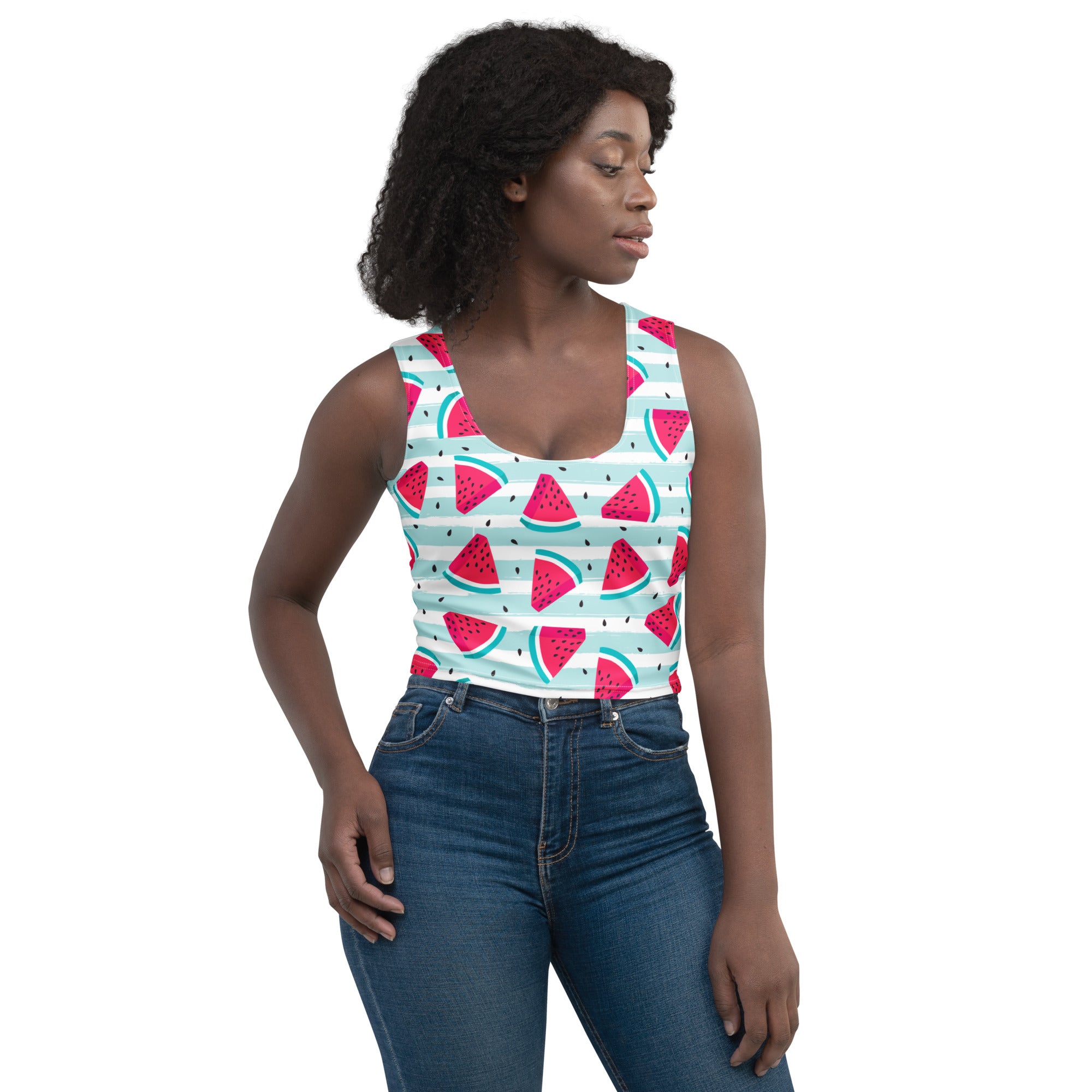 Women's Watermelon Stripe Buttery Soft Crop Top- Quick-Drying UPF 50+ Stretch Top