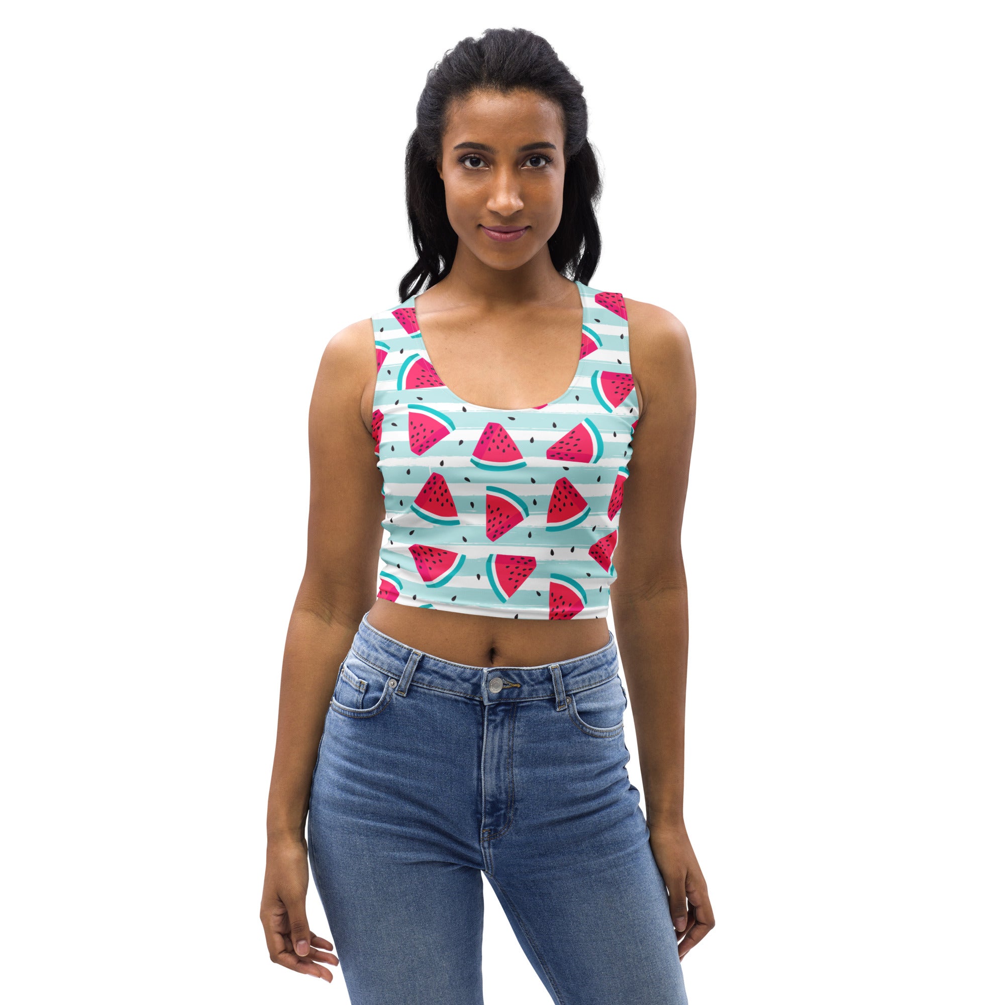 Women's Watermelon Stripe Buttery Soft Crop Top- Quick-Drying UPF 50+ Stretch Top