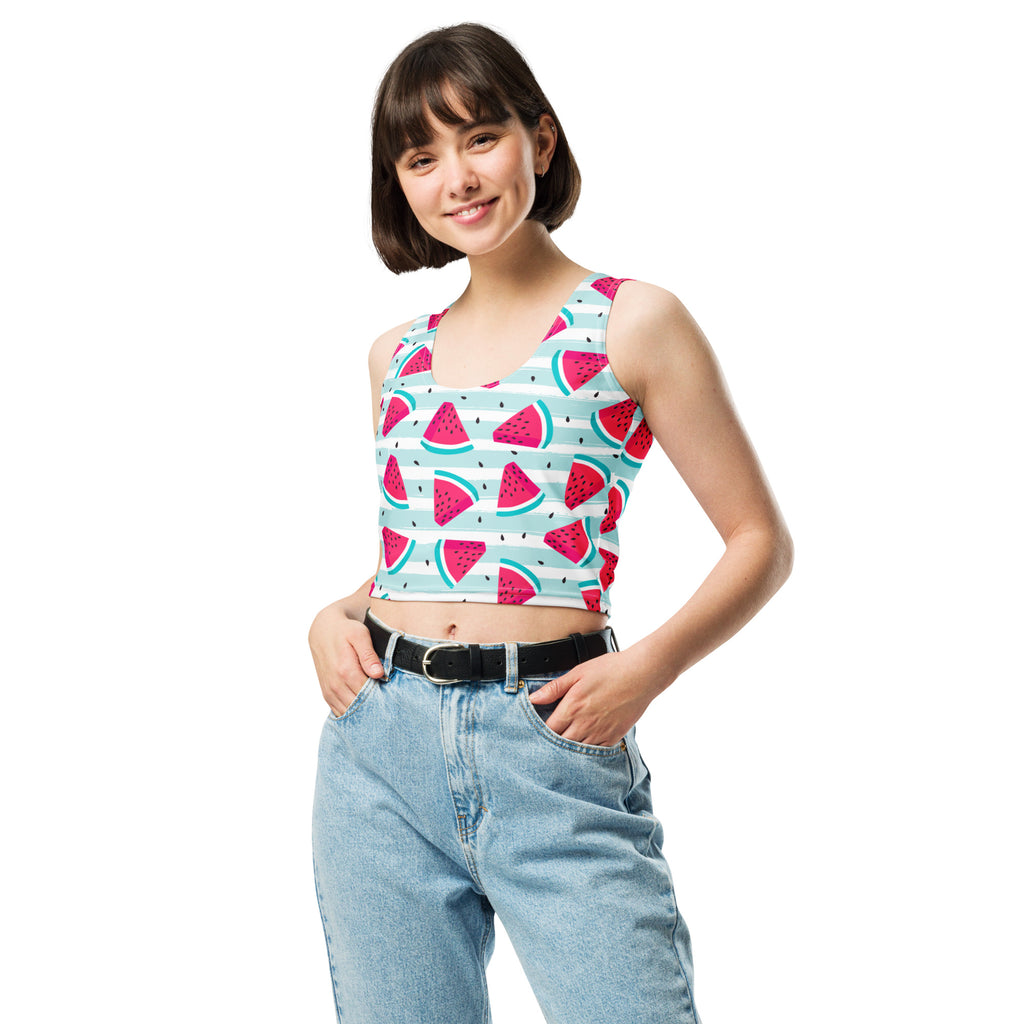 Women's Watermelon Stripe Buttery Soft Crop Top- Quick-Drying UPF 50+ Stretch Top