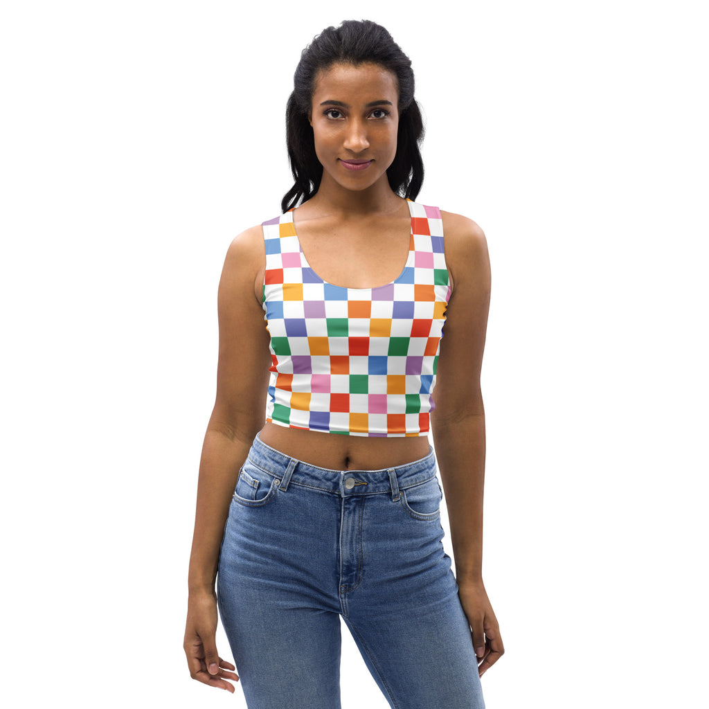 Women's Colorful Checkerboard Buttery Soft Crop Top- Quick-Drying UPF 50+ Stretch Top