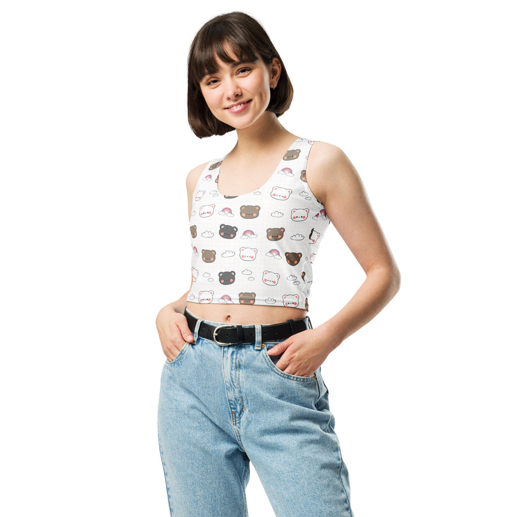 Women's Kawaii Bear Buttery Soft Crop Top- Quick-Drying UPF 50+ Stretch Top