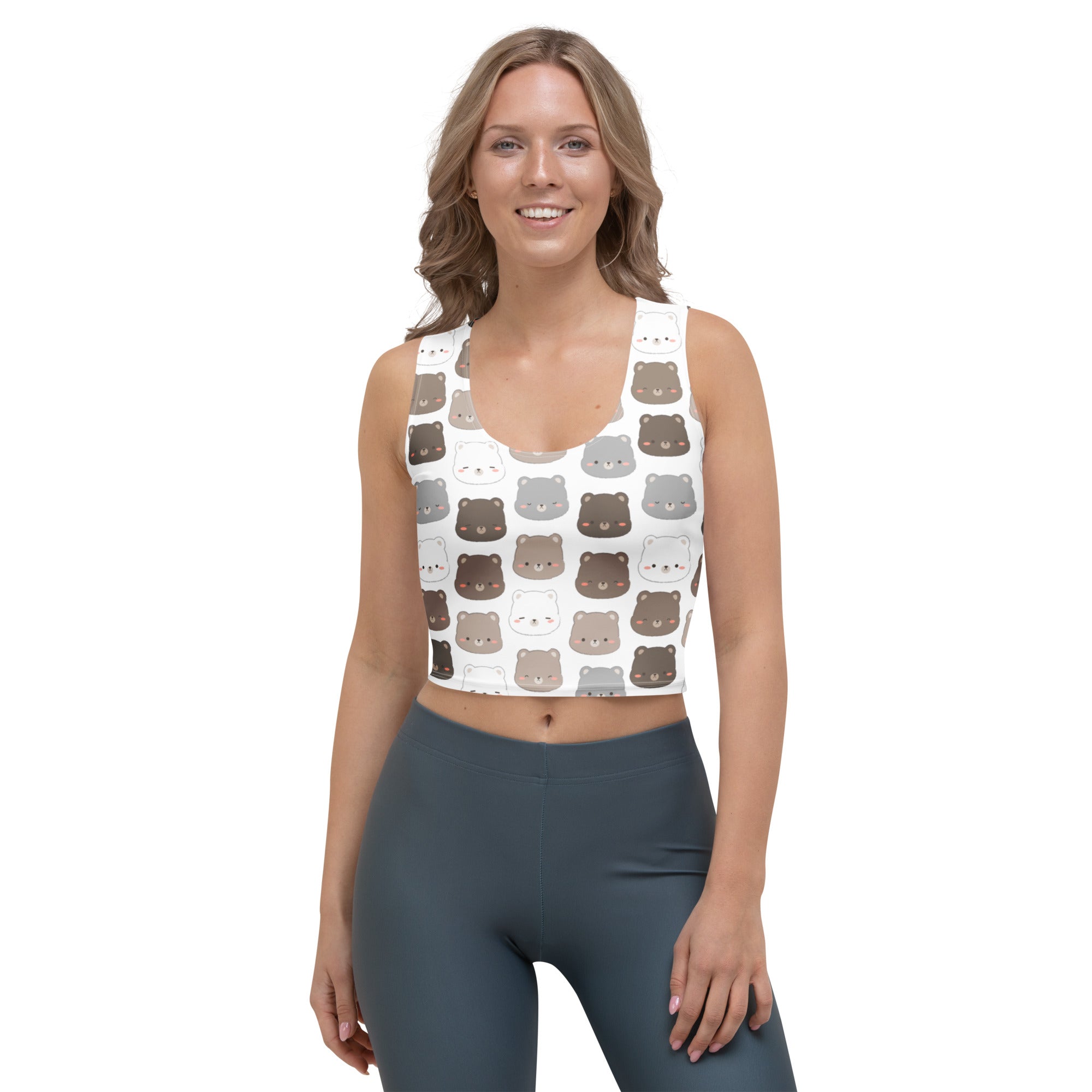 Women's Bear Print Buttery Soft Crop Top- Quick-Drying UPF 50+ Stretch Top