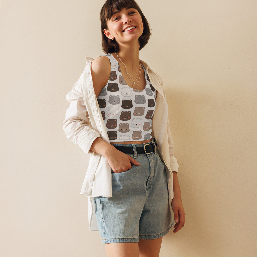 Women's Bear Print Buttery Soft Crop Top- Quick-Drying UPF 50+ Stretch Top