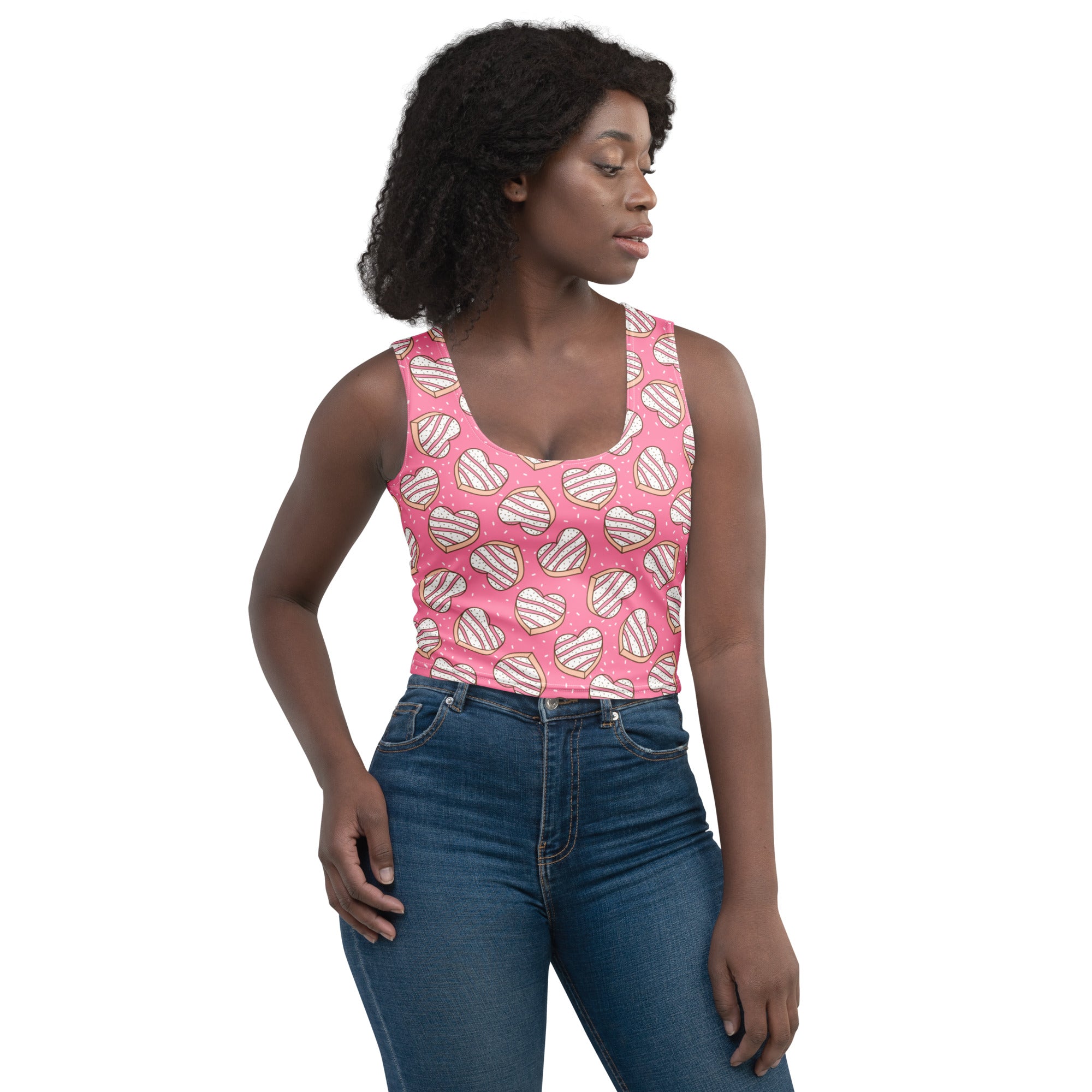 Women's Pink Heart Cookies Buttery Soft Crop Top- Quick-Drying UPF 50+ Stretch Top
