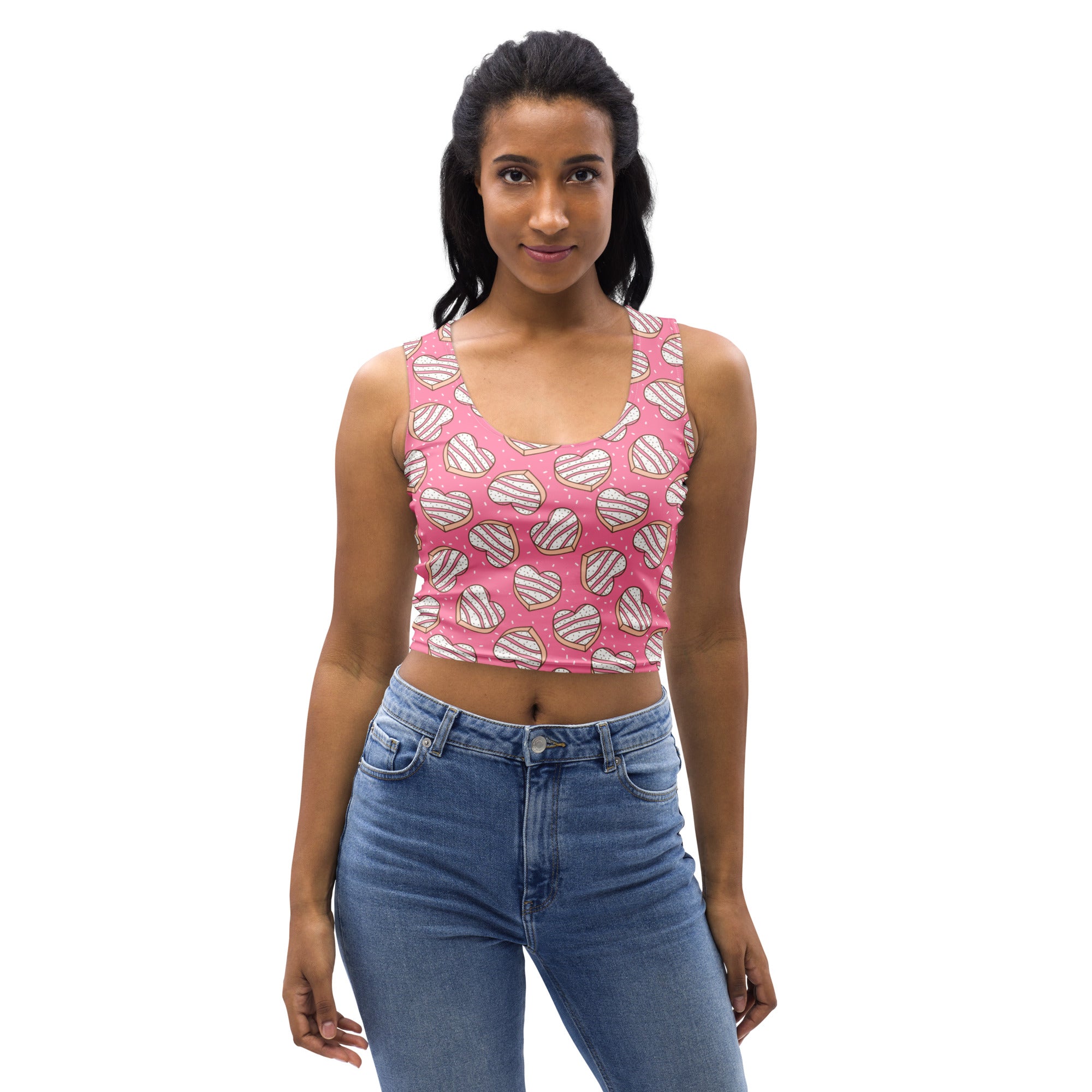 Women's Pink Heart Cookies Buttery Soft Crop Top- Quick-Drying UPF 50+ Stretch Top