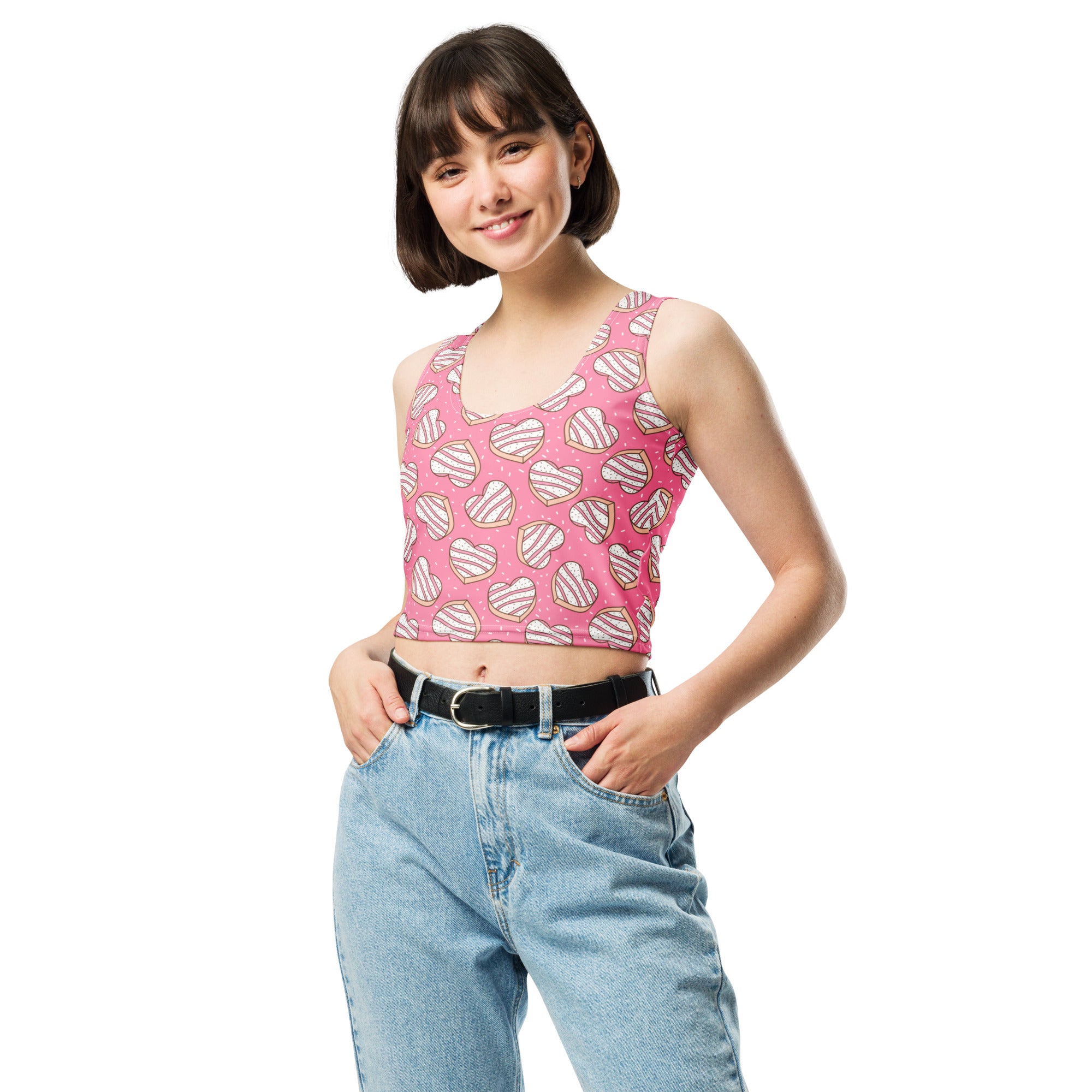 Women's Pink Heart Cookies Buttery Soft Crop Top- Quick-Drying UPF 50+ Stretch Top