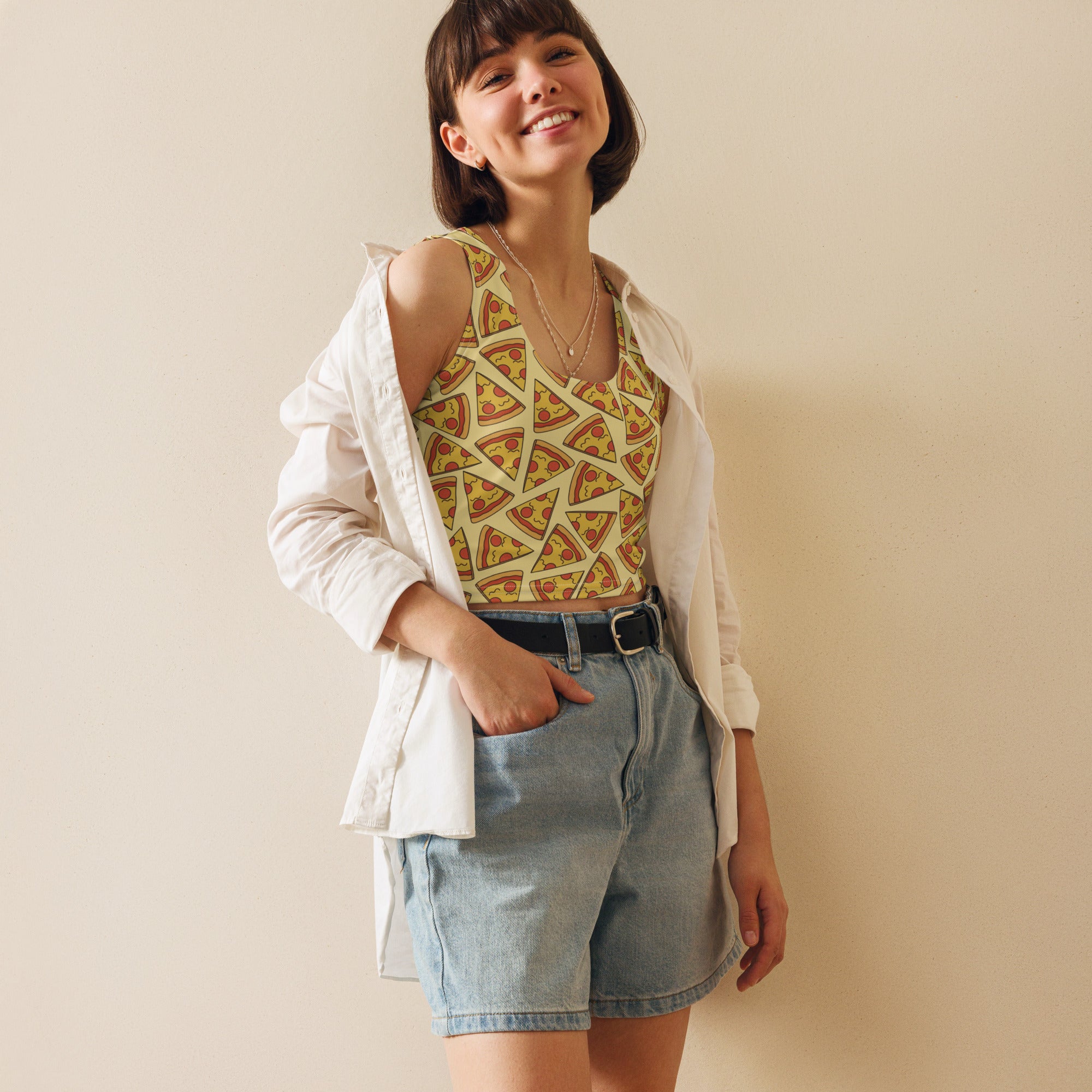 Women's Pizza Slice Buttery Soft Crop Top- Quick-Drying UPF 50+ Stretch Top
