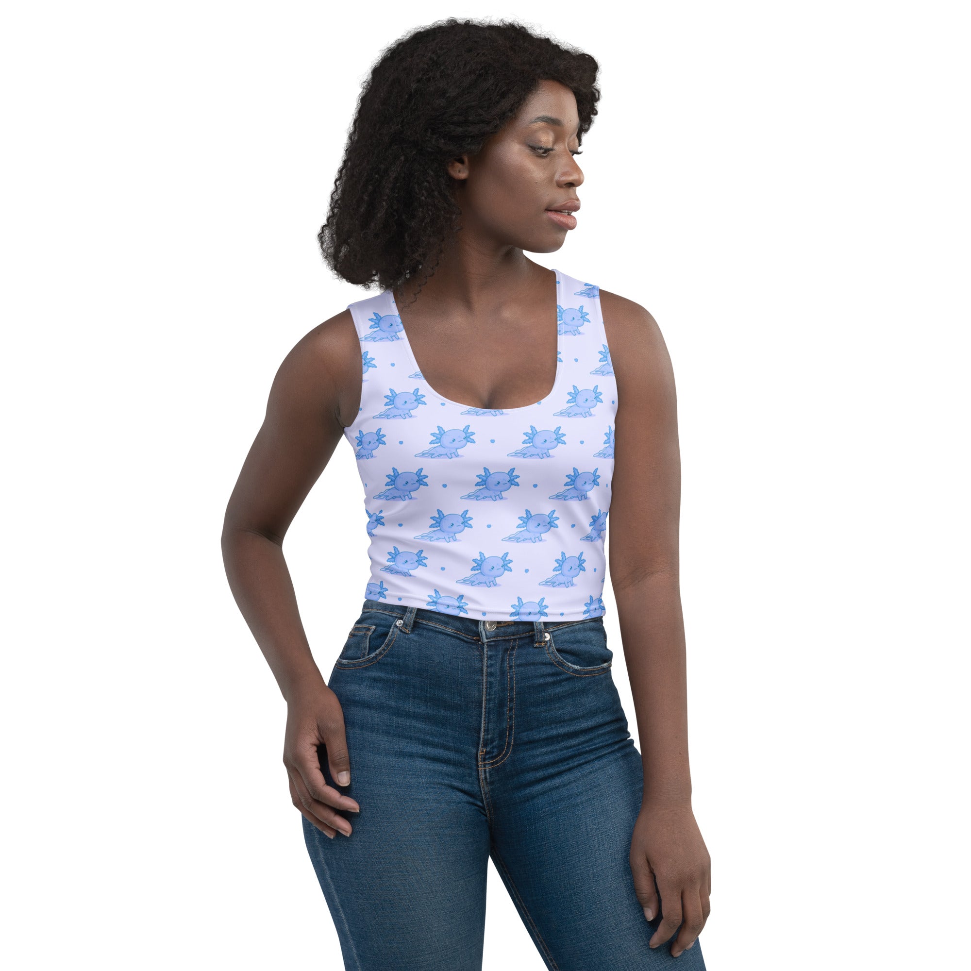 Women's Blue Axolotl Buttery Soft Crop Top- Quick-Drying UPF 50+ Stretch Top