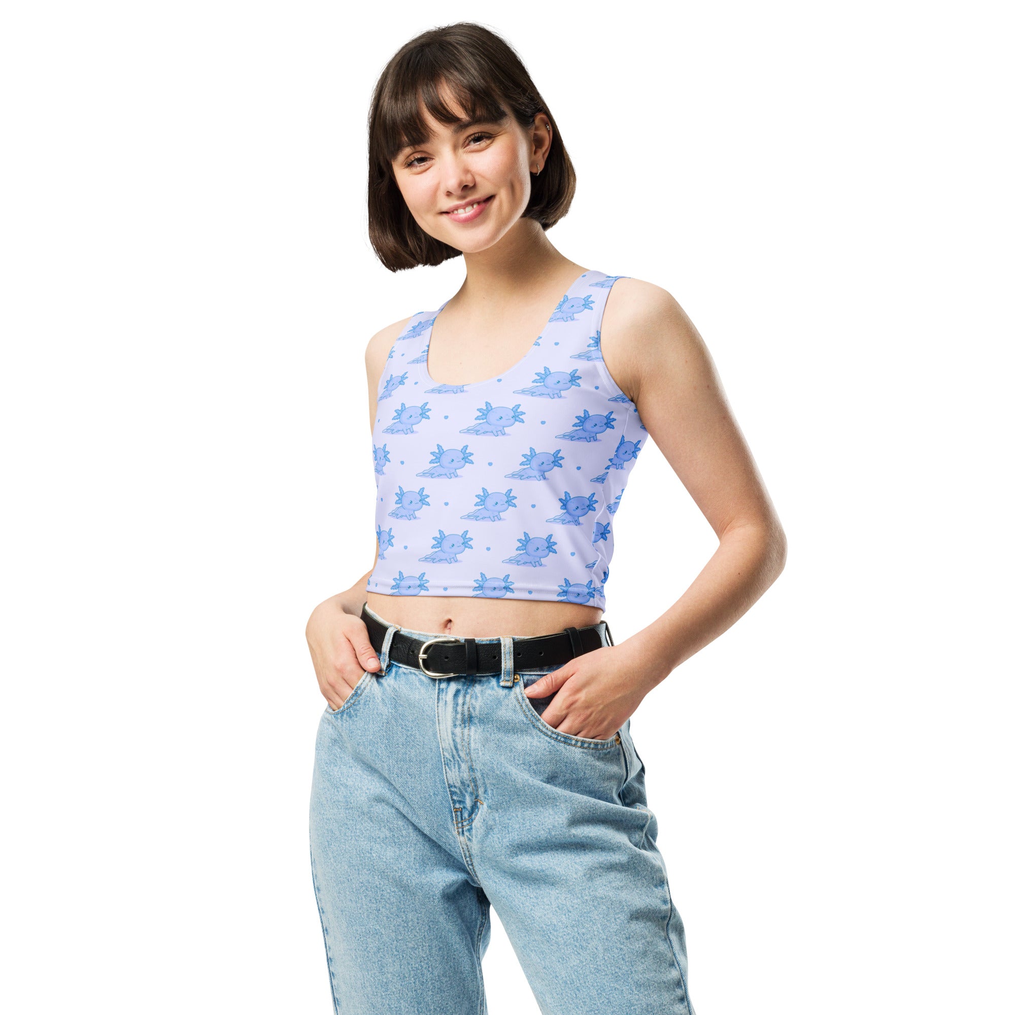 Women's Blue Axolotl Buttery Soft Crop Top- Quick-Drying UPF 50+ Stretch Top