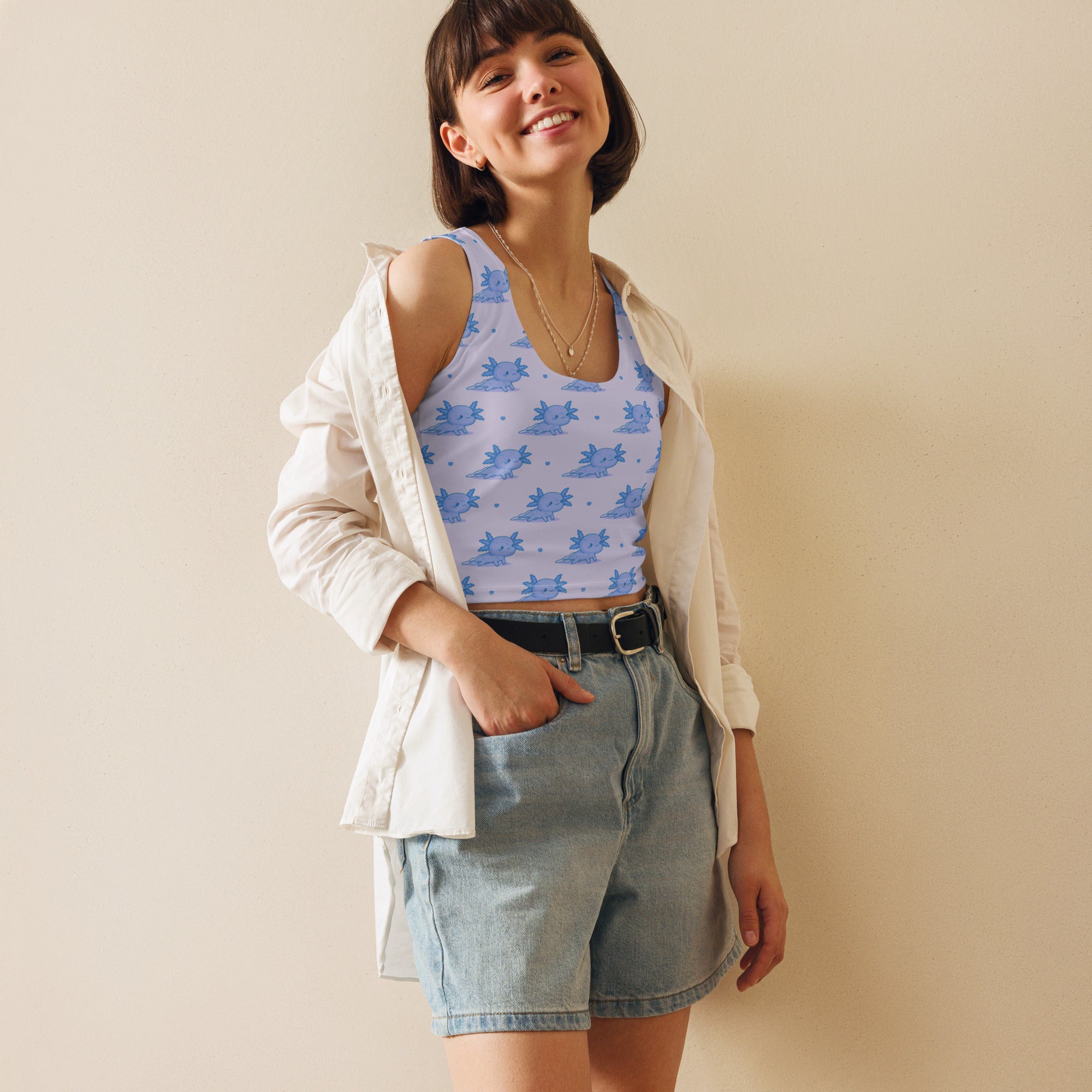 Women's Blue Axolotl Buttery Soft Crop Top- Quick-Drying UPF 50+ Stretch Top