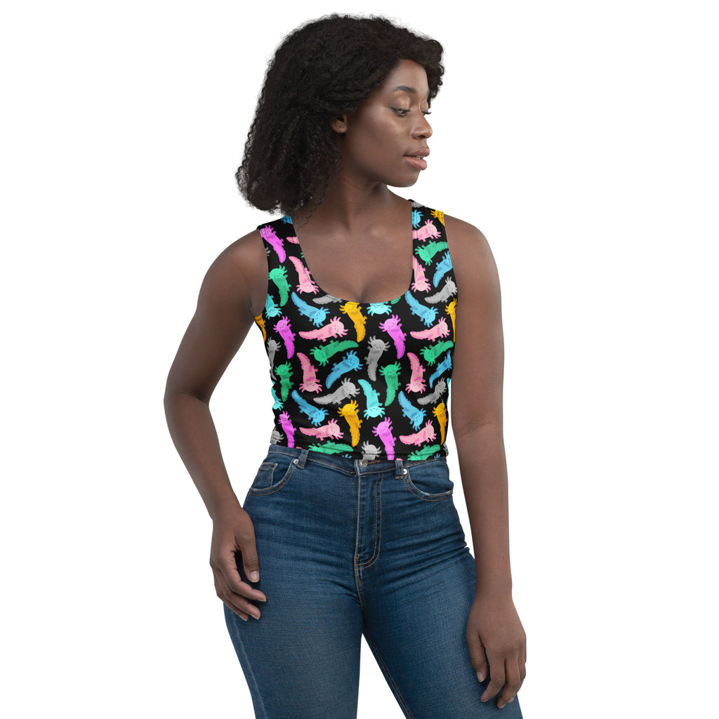 Women's Colorful Axolotl Buttery Soft Crop Top- Quick-Drying UPF 50+ Stretch Top
