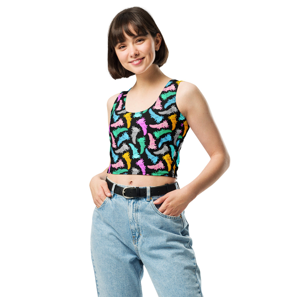 Women's Colorful Axolotl Buttery Soft Crop Top- Quick-Drying UPF 50+ Stretch Top