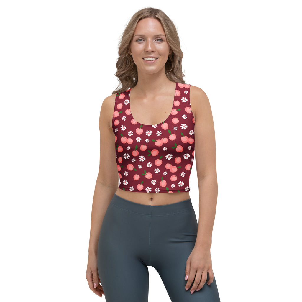 Women's Cherry Daisy Buttery Soft Crop Top- Quick-Drying UPF 50+ Stretch Top