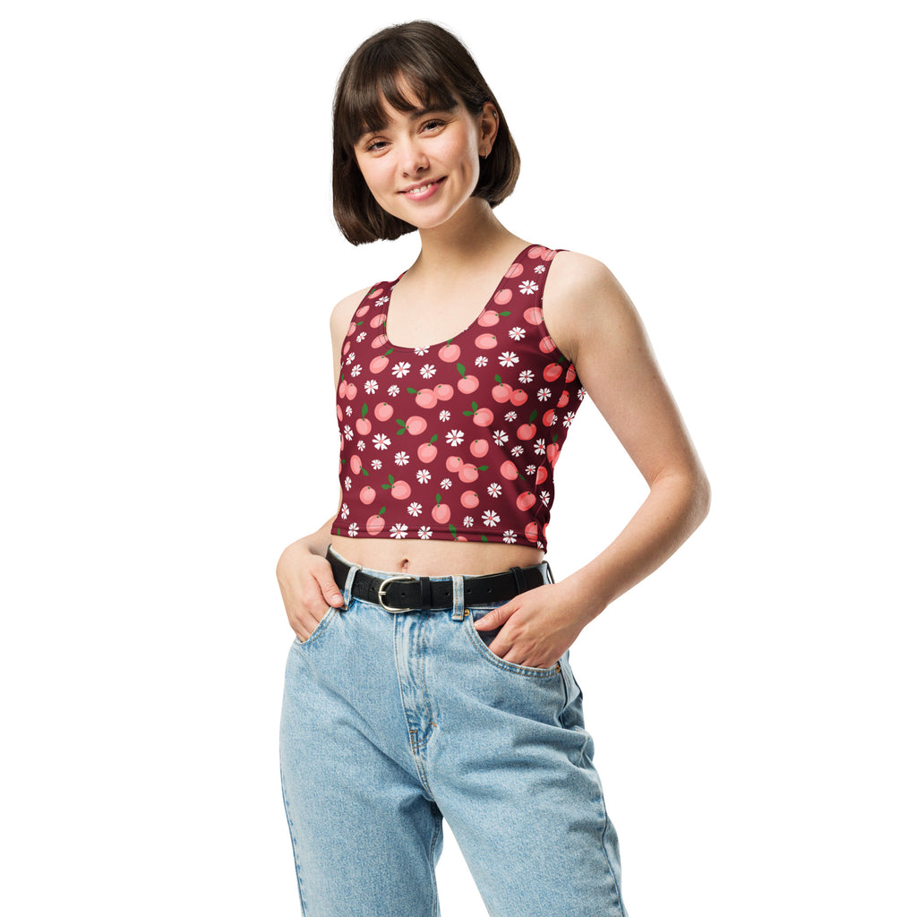 Women's Cherry Daisy Buttery Soft Crop Top- Quick-Drying UPF 50+ Stretch Top