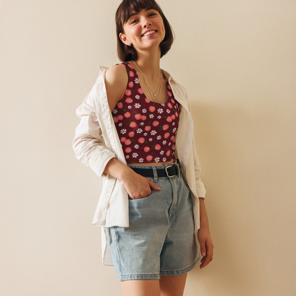 Women's Cherry Floral Buttery Soft Crop Top- Quick-Drying UPF 50+ Stretch Top