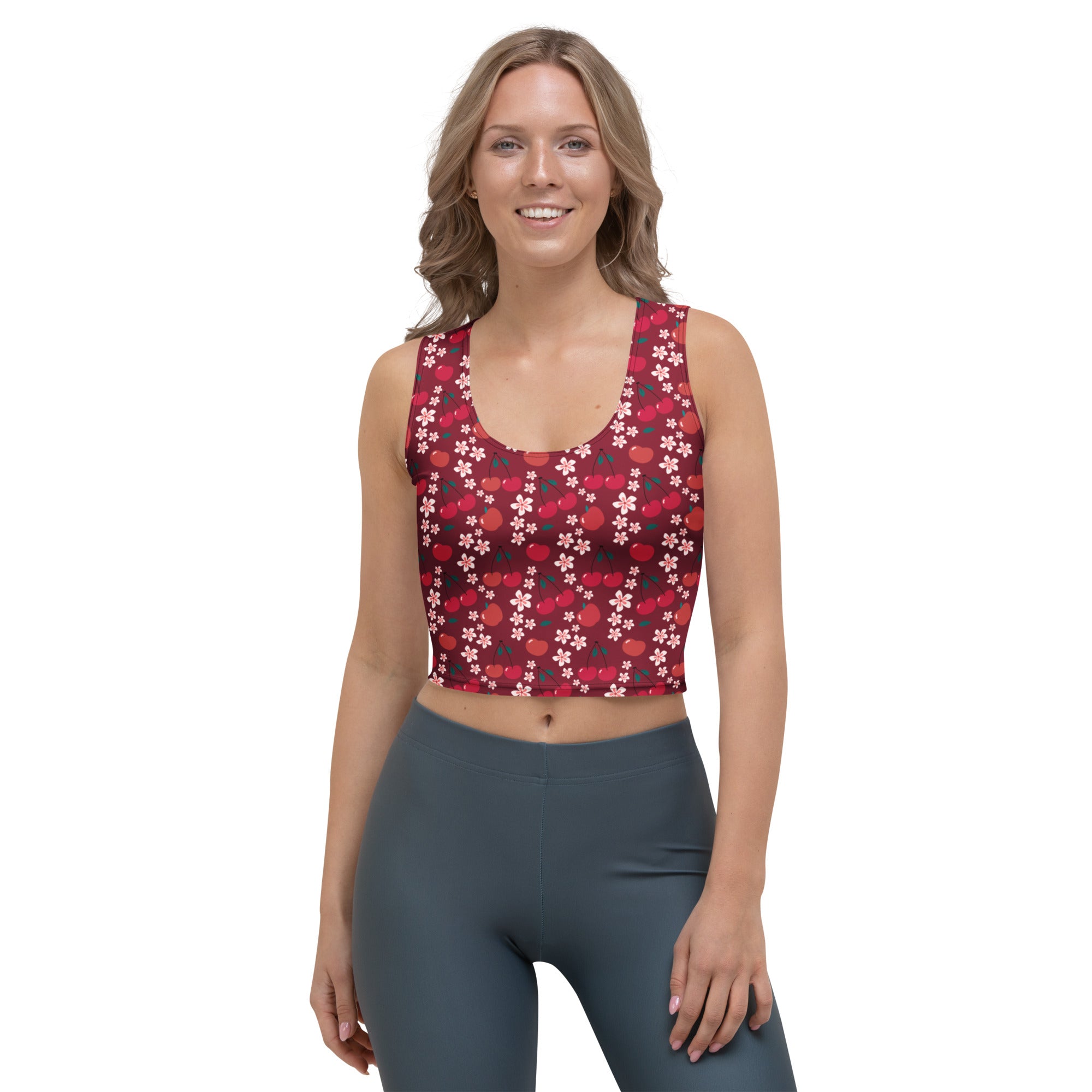 Women's Burgundy Cherry Buttery Soft Crop Top- Quick-Drying UPF 50+ Stretch Top