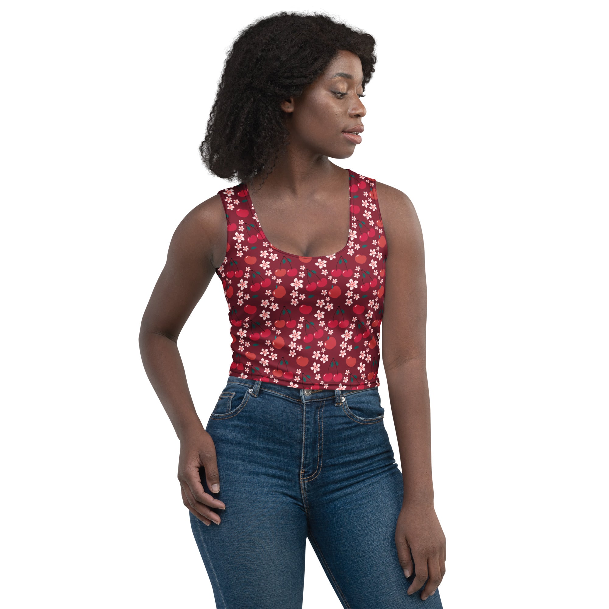 Women's Burgundy Cherry Buttery Soft Crop Top- Quick-Drying UPF 50+ Stretch Top