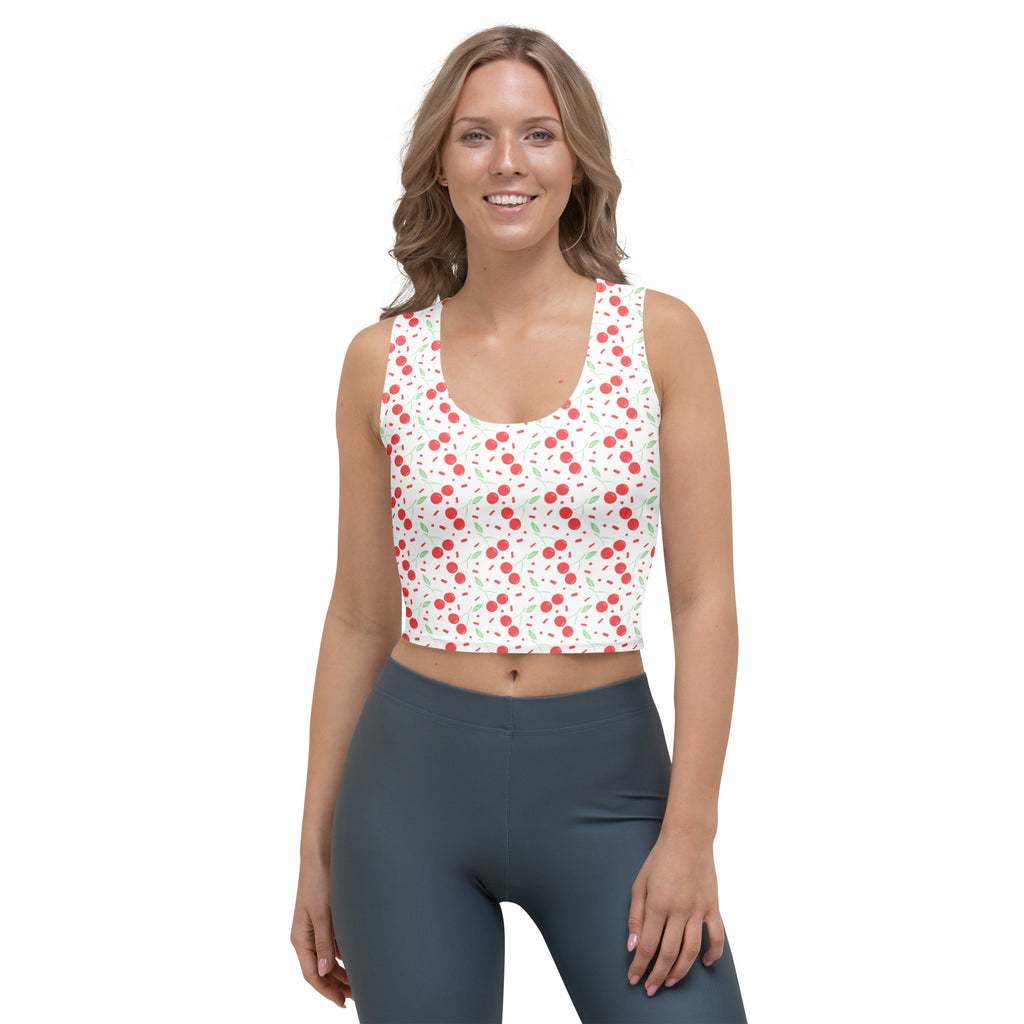 Women's Red Cherry Sprinkles Buttery Soft Crop Top- Quick-Drying UPF 50+ Stretch Top