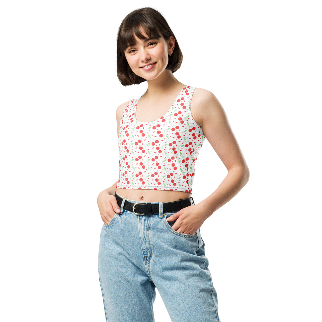 Women's Red Cherry Sprinkles Buttery Soft Crop Top- Quick-Drying UPF 50+ Stretch Top
