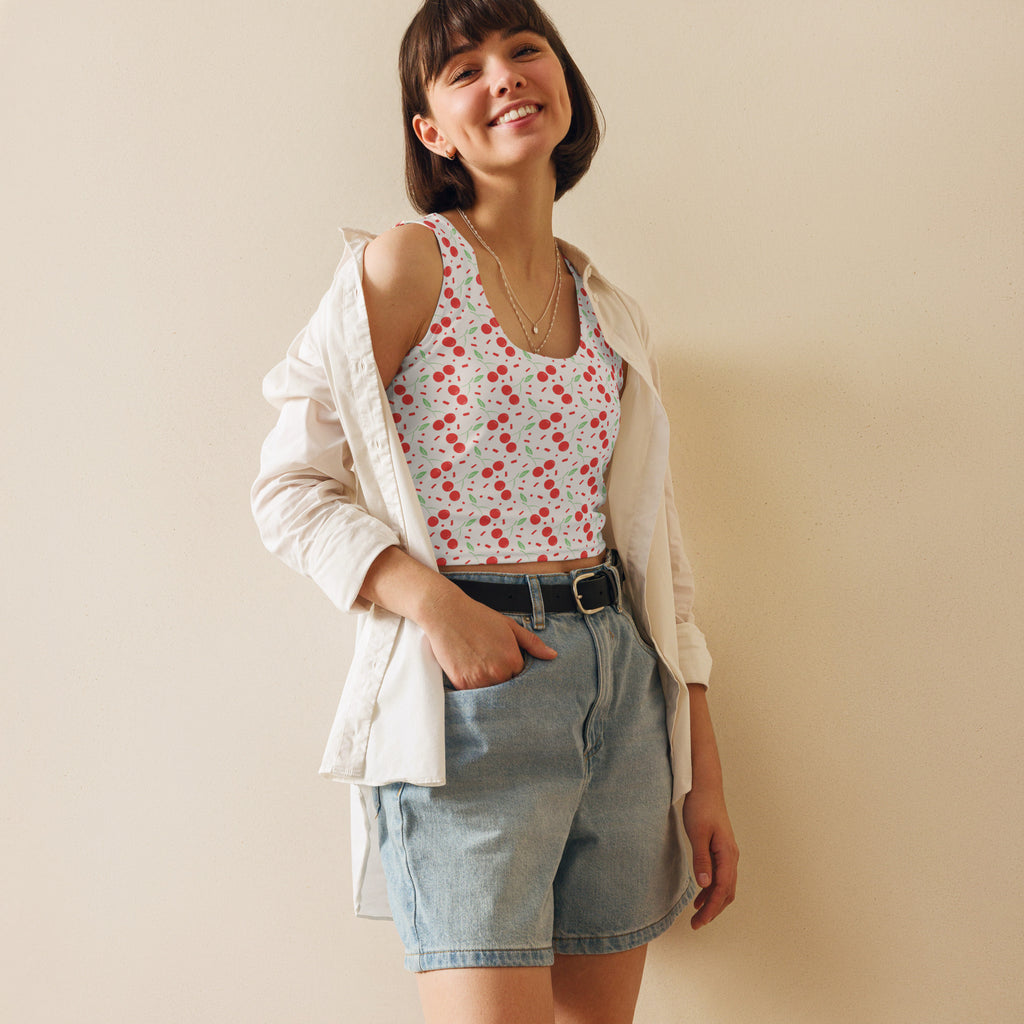 Women's Red Cherry Sprinkles Buttery Soft Crop Top- Quick-Drying UPF 50+ Stretch Top