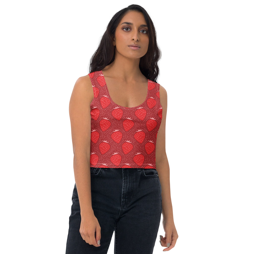Women's Red Strawberry Buttery Soft Crop Top- Quick-Drying UPF 50+ Stretch Top