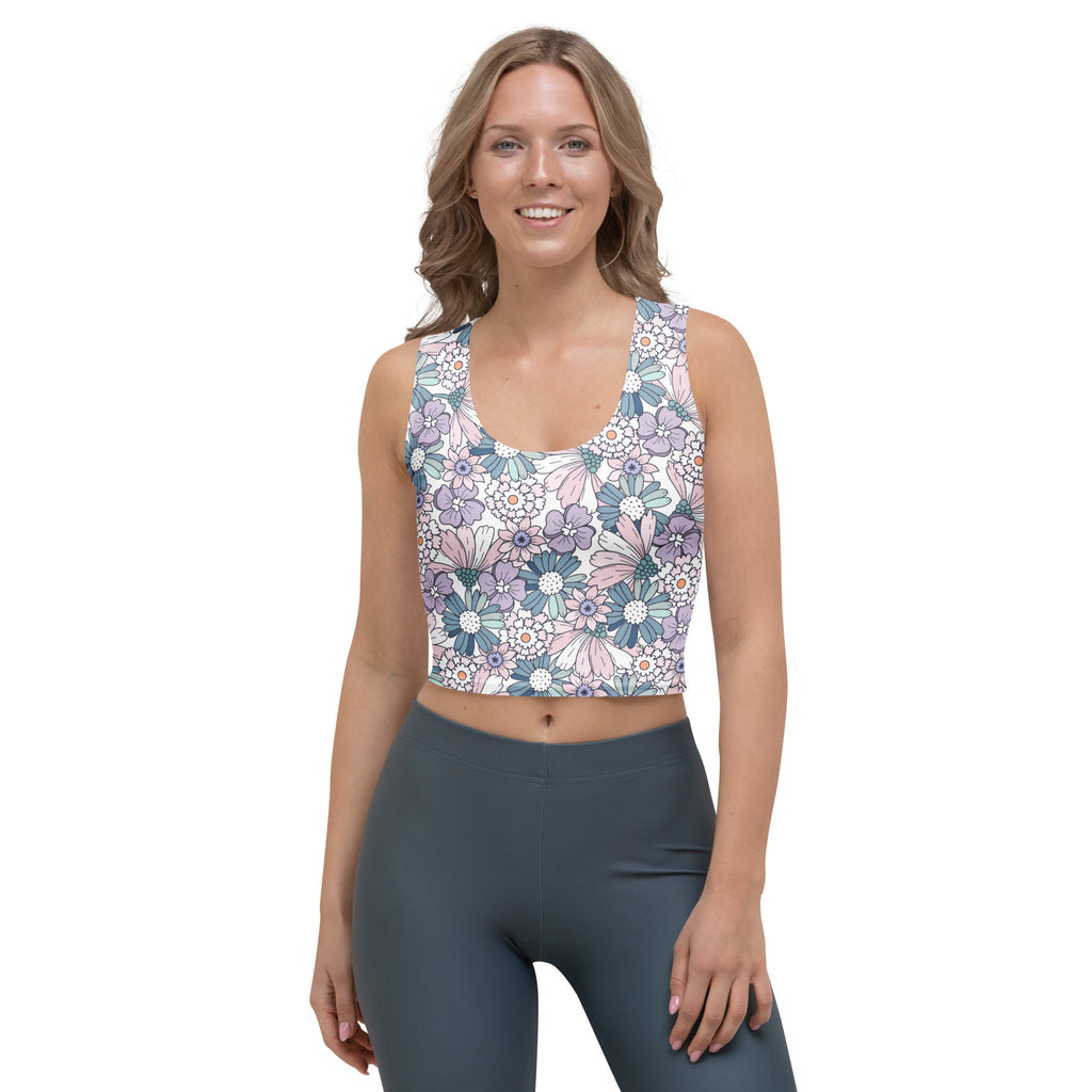 Women's Pastel Purple Daisy Buttery Soft Crop Top- Quick-Drying UPF 50+ Stretch Top