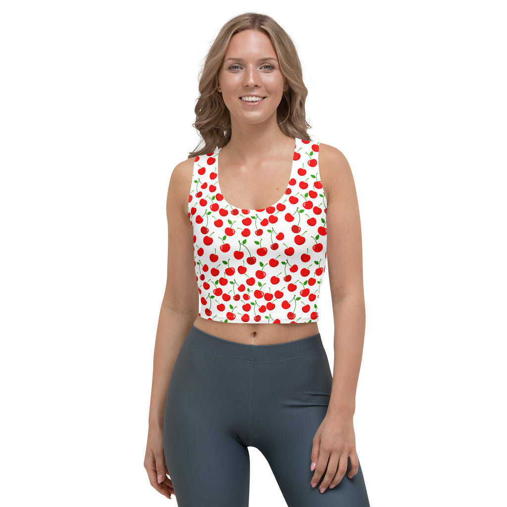 Women's Red Cherry Buttery Soft Crop Top- Quick-Drying UPF 50+ Stretch Top