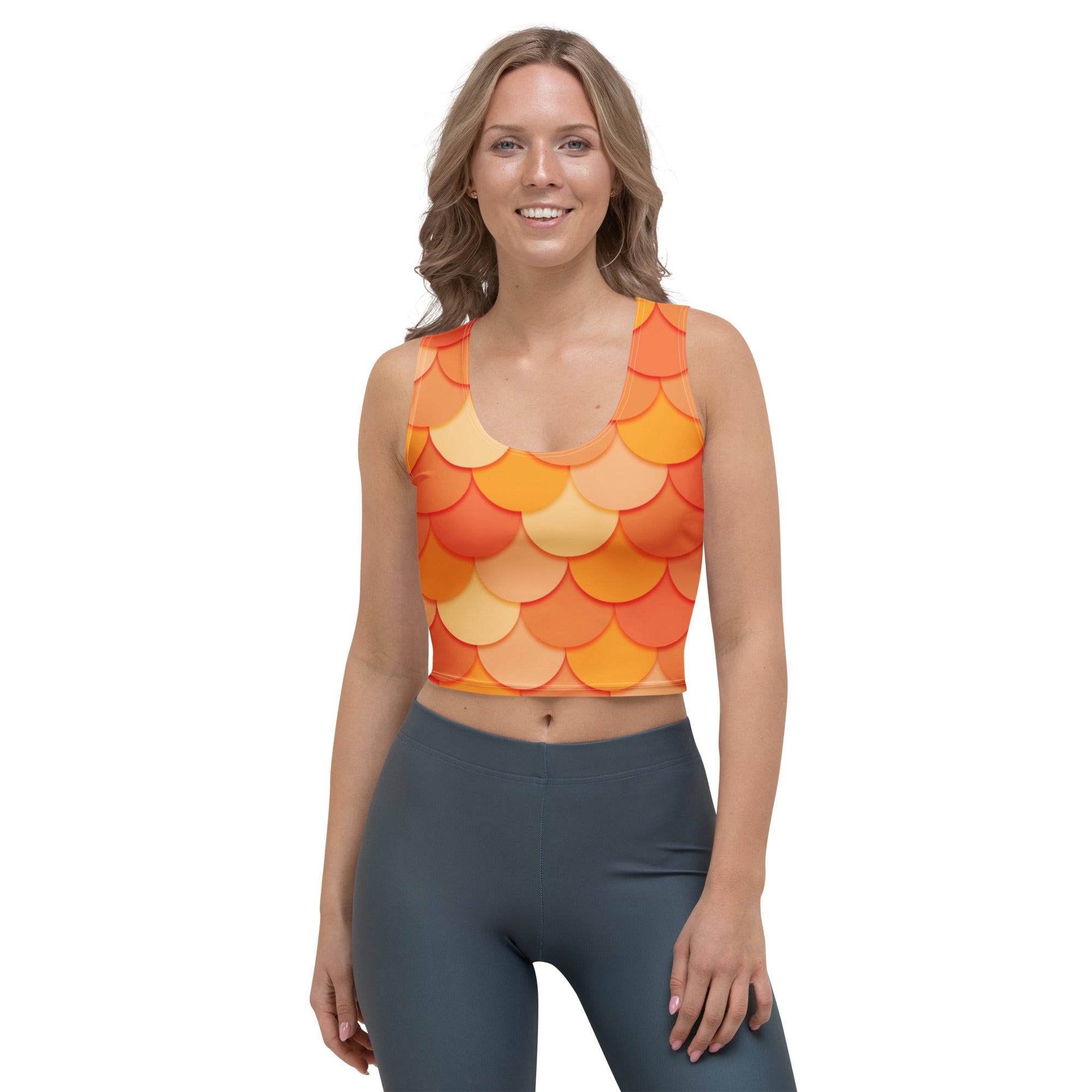 Women's Orange Mermaid Buttery Soft Crop Top- Quick-Drying UPF 50+ Stretch Top