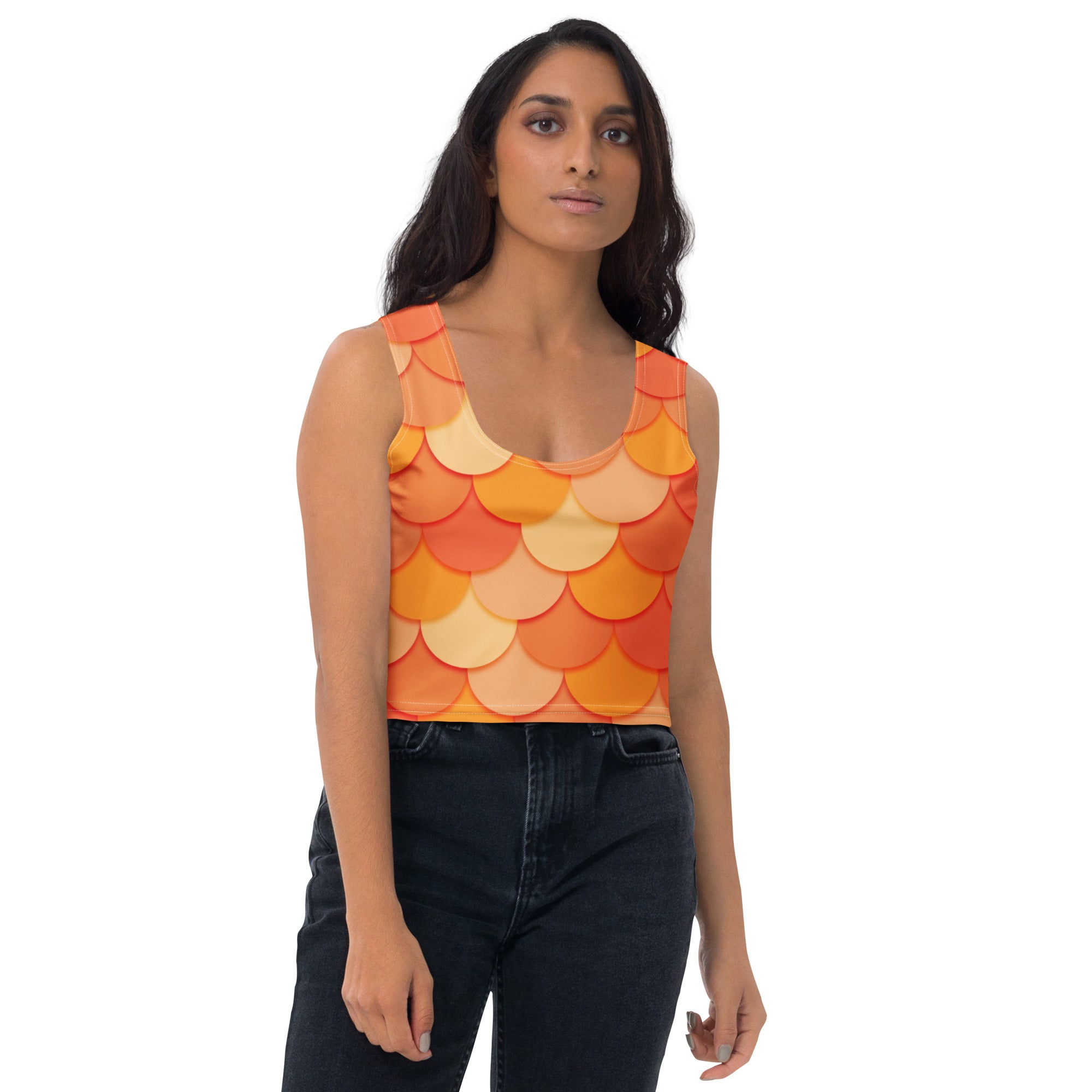 Women's Orange Mermaid Buttery Soft Crop Top- Quick-Drying UPF 50+ Stretch Top