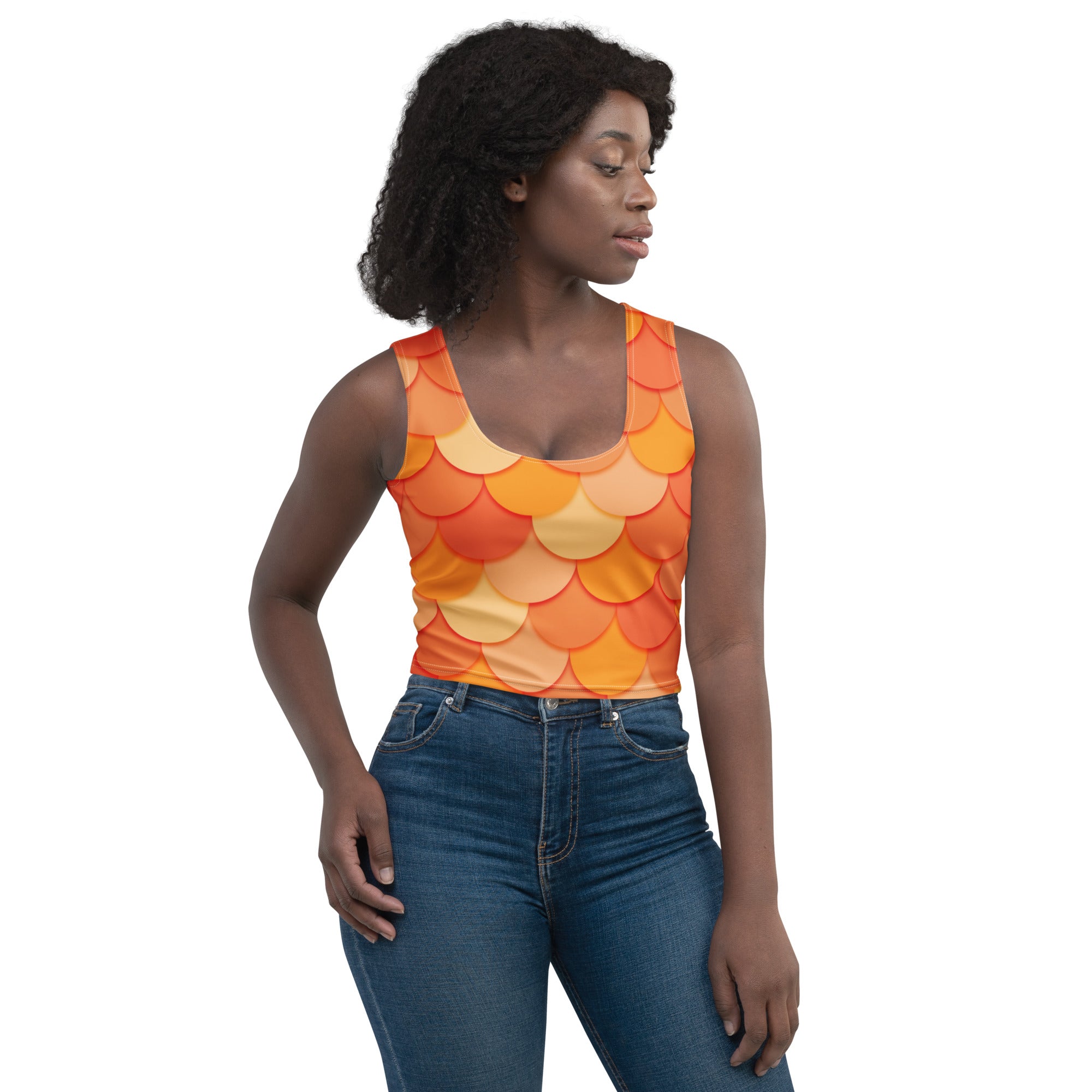 Women's Orange Mermaid Buttery Soft Crop Top- Quick-Drying UPF 50+ Stretch Top