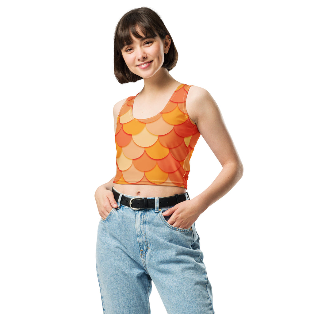 Women's Orange Mermaid Buttery Soft Crop Top- Quick-Drying UPF 50+ Stretch Top
