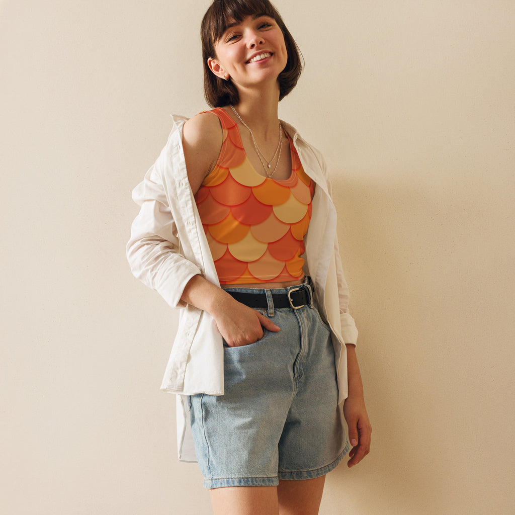 Women's Orange Mermaid Buttery Soft Crop Top- Quick-Drying UPF 50+ Stretch Top